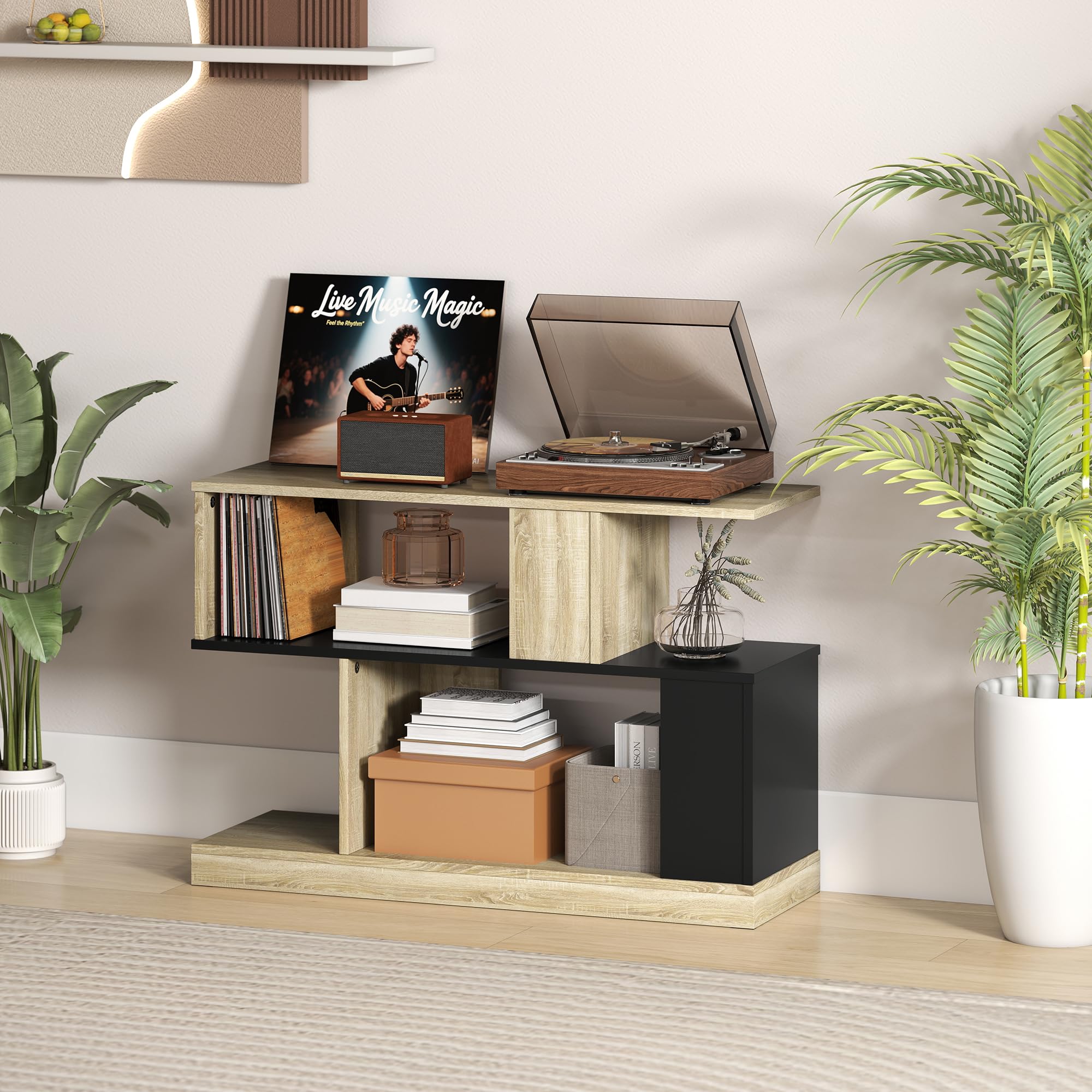 HOMCOM Table d'Appoint en Forme de S 90 x 30 x 61 cm Bois Naturel et Noir
