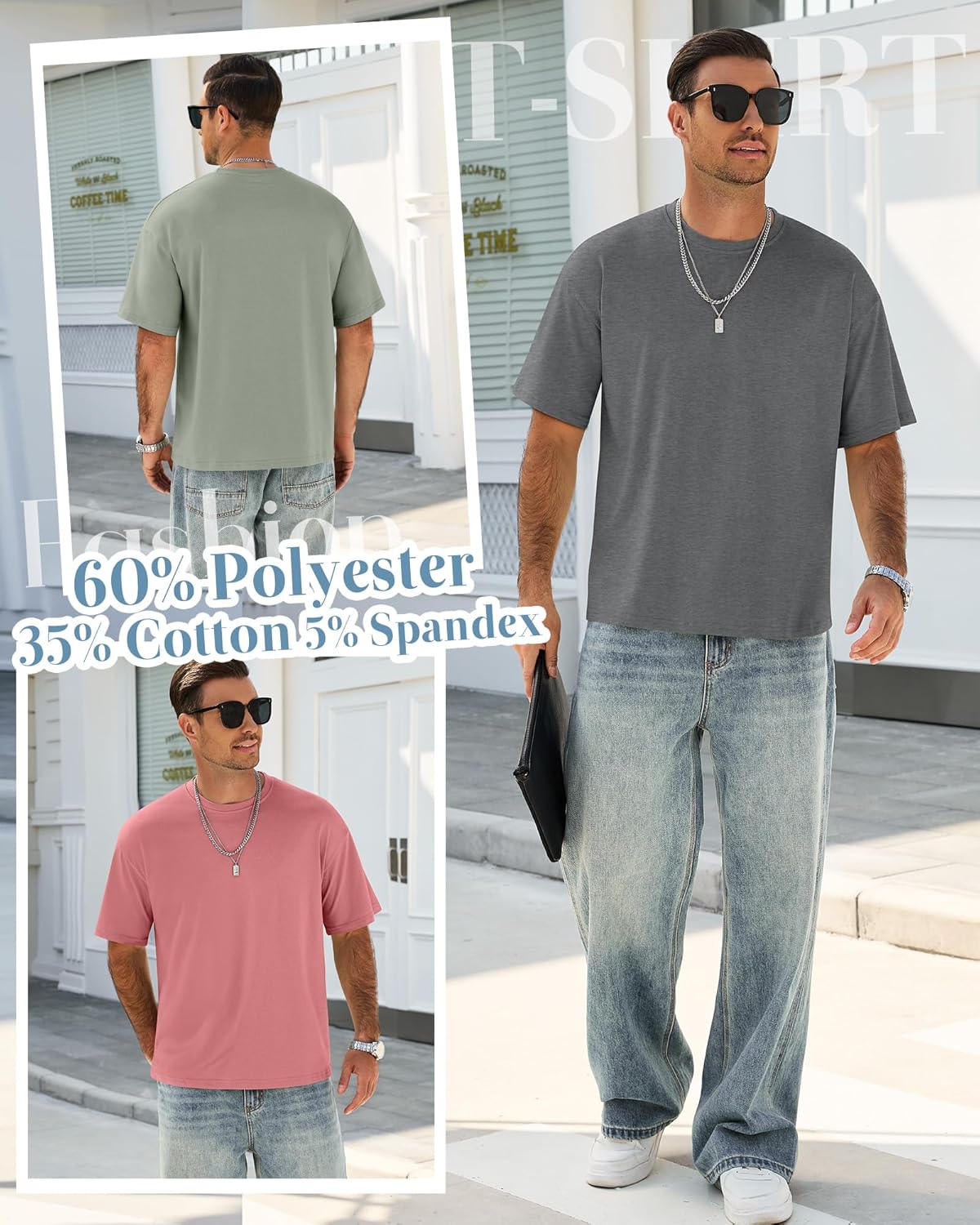 Neer 5 Pack Men's Oversized T-Shirts Loose Fit Gym Short Sleeves Drop Shoulder Tops Fashion Streetwear Workout Baggy Tees
