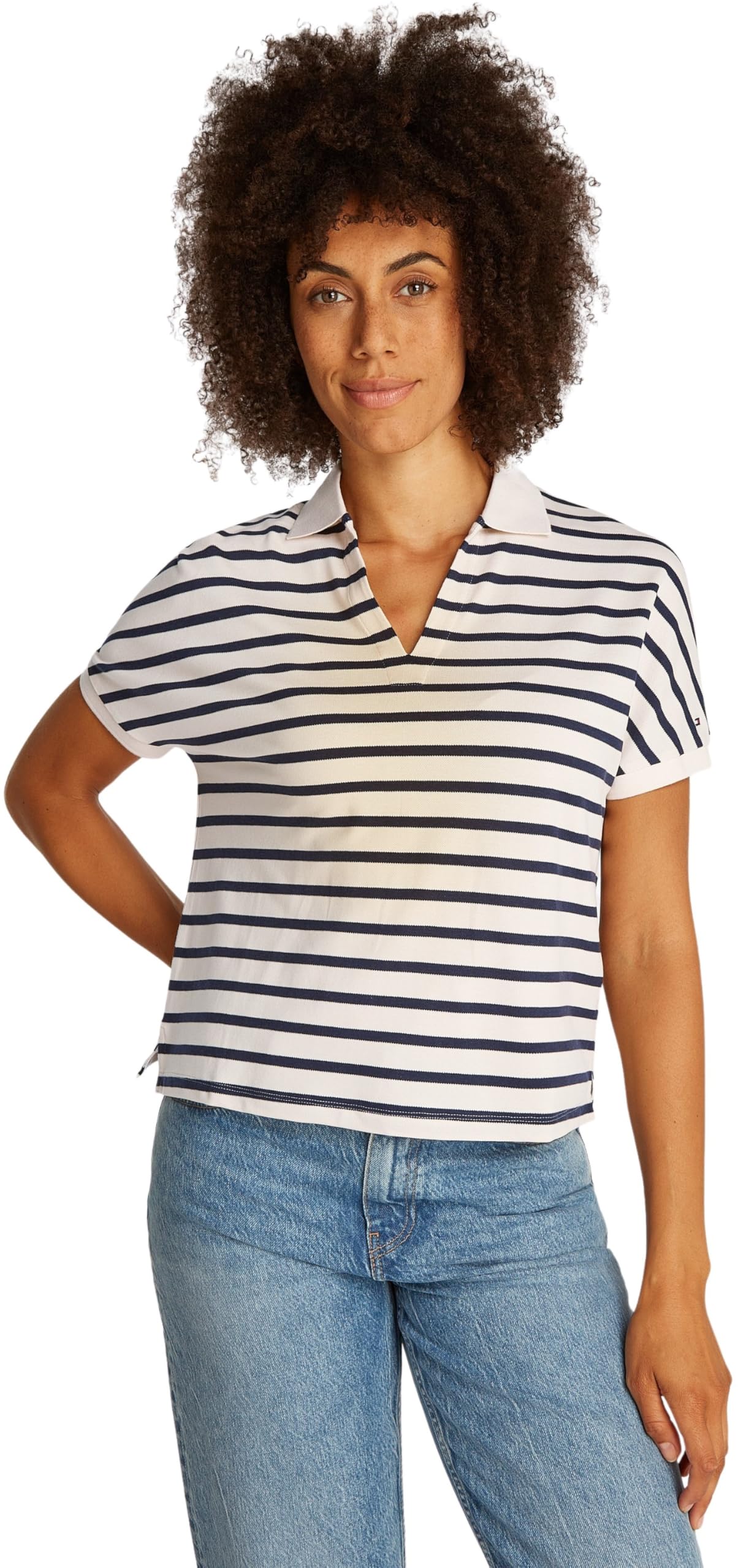 Tommy Hilfiger LYOCELL OPEN-NK RELAXED POLO SS WW0WW44512 Kobiety Lyocell Open-nk Relaxed Polo Ss Ww0ww44512