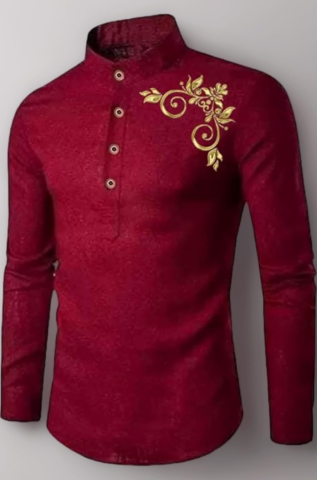 DEELMO Men's Full Sleeve Short Kurta Shirt with a Trendy Mandarin Collar Crafted from a Premium Cotton Blend for Comfort Ideal for Casual and Semi-Formal Occasions