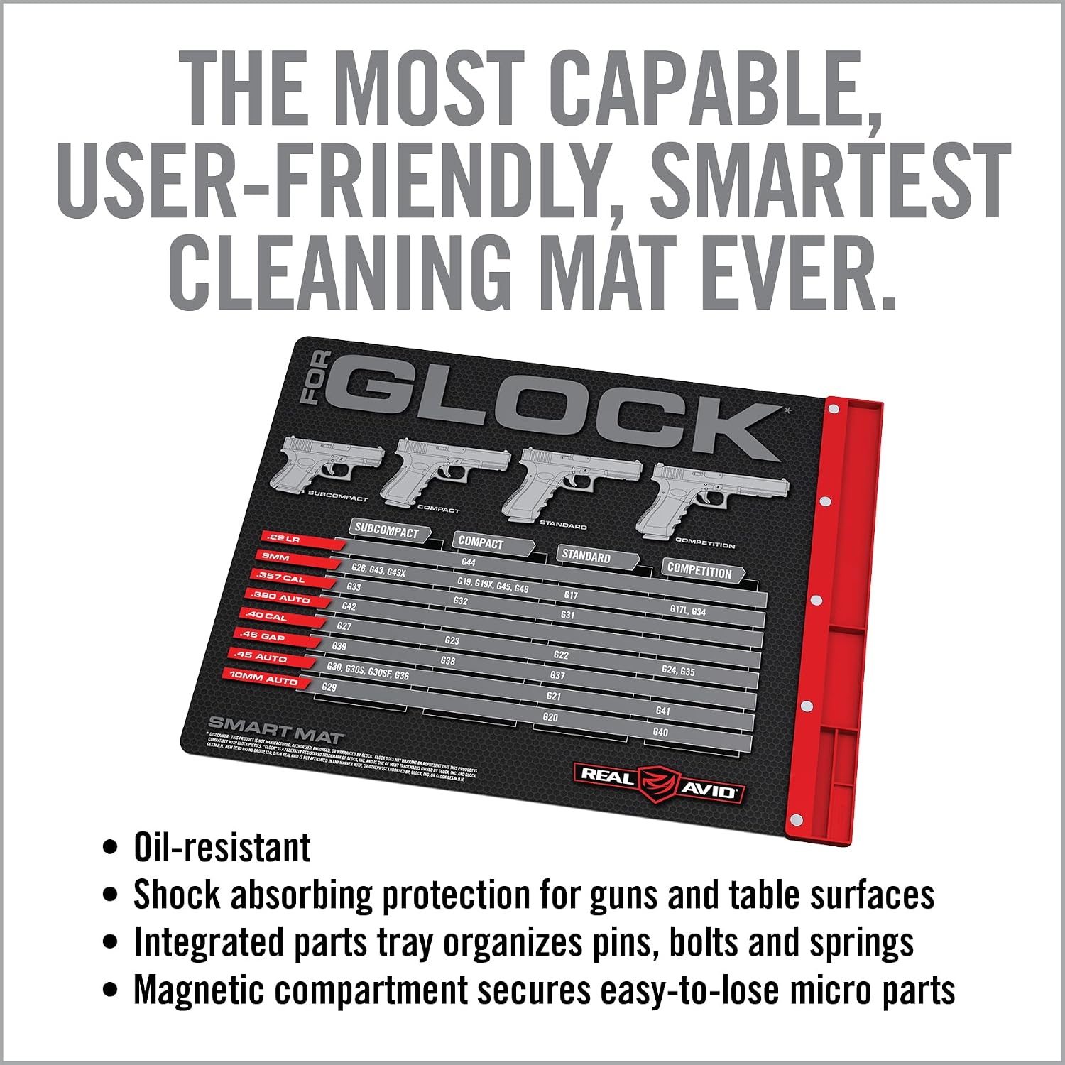 Real Avid Smart Gun Cleaning Mats – Oil-Resistant 19x16 Workbench Pads with Magnetic Parts Tray & Illustrated Guides for Glock, SIG P365, 1911 and M&P