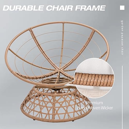 Miniatura 9 de Silla Papasan giratoria de mimbre de 38 pulgadas de 360 grados con cojín y base, silla Papasan giratoria de ratán grueso con cojín suave y marco