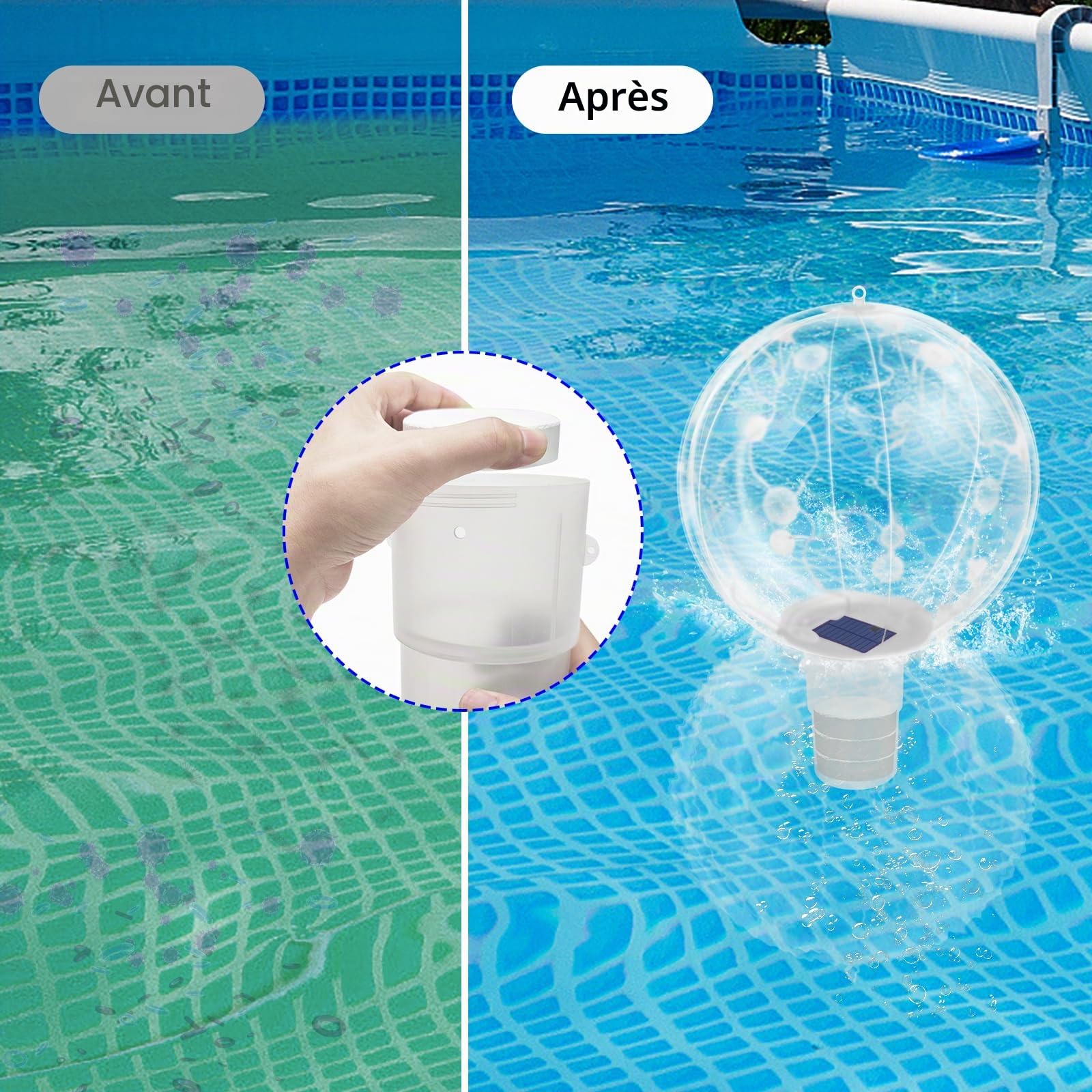 Lampe Flottante Solaire LED,Ø36cm Flotteur De Chlore De Piscine avec Lumière Solaires,Étanche Boule Lumineuse Couleurs Changeantes Boule Diffuseur Chlore Piscines pour Étang Jardin Fête