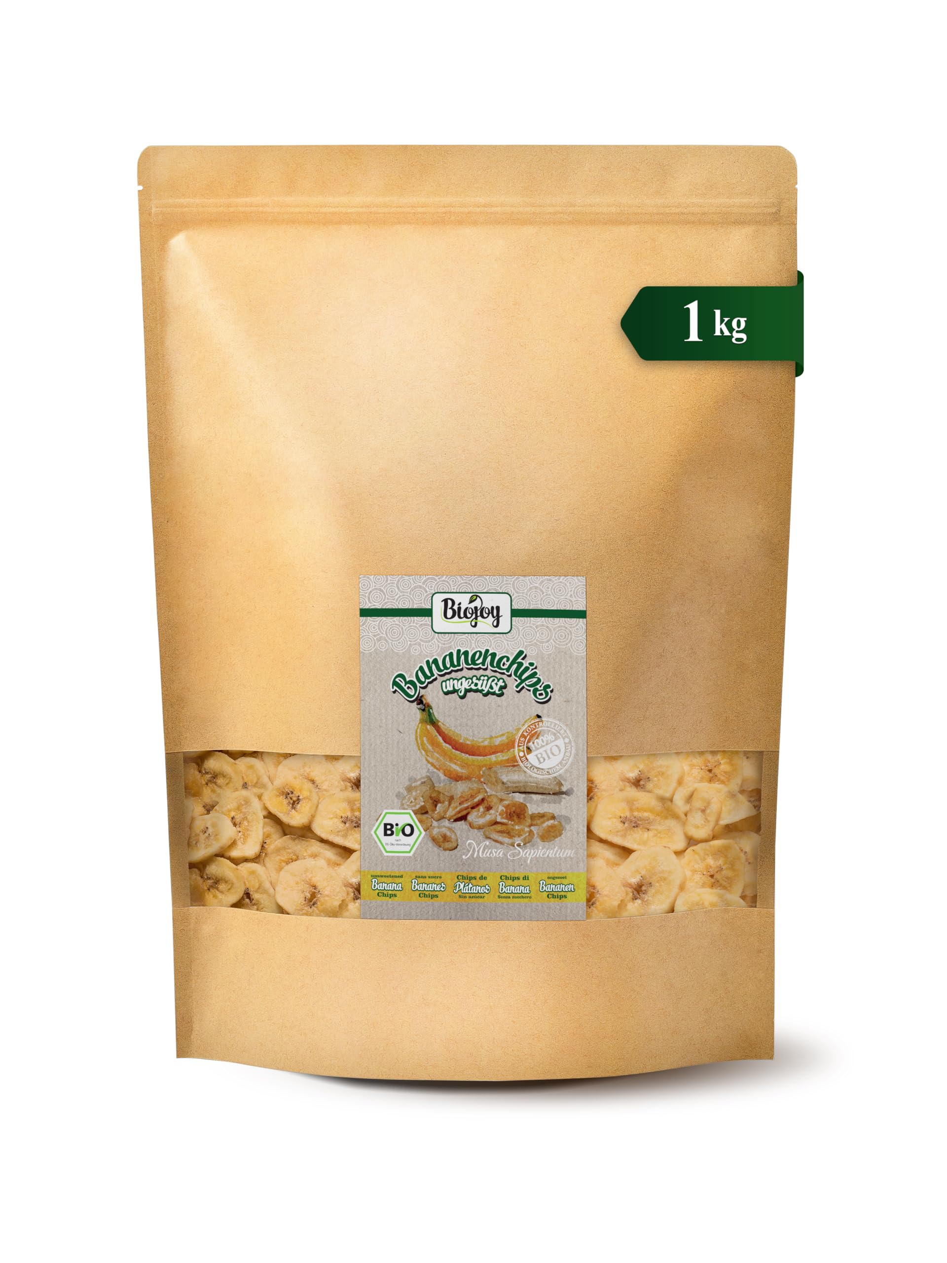Biojoy Chips de Plátano Ecológico (1 kg), horneados en aceite de coco, sin azúcar añadido y sin azufre