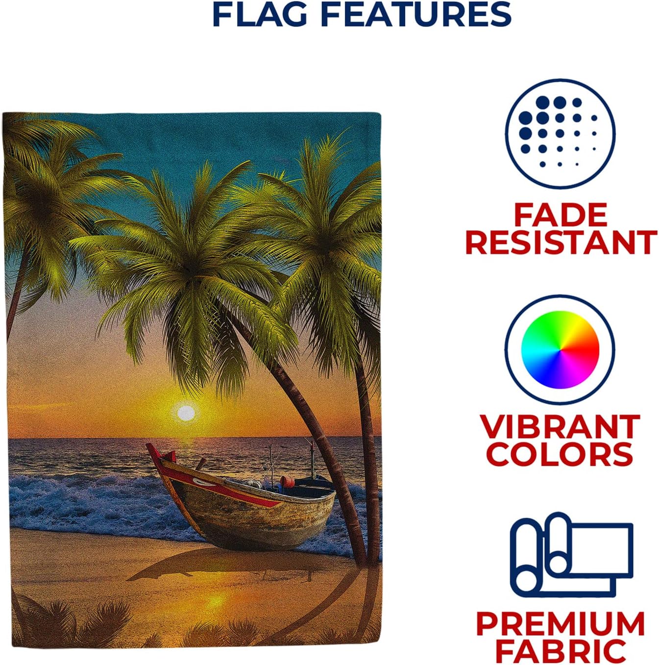 America Forever Tropical Beach Sunset House Flag 28 x 40 inches Palm Tree Seashore Coastal Boat Nautical Double Sided Yard Outdoor Decorative Flag