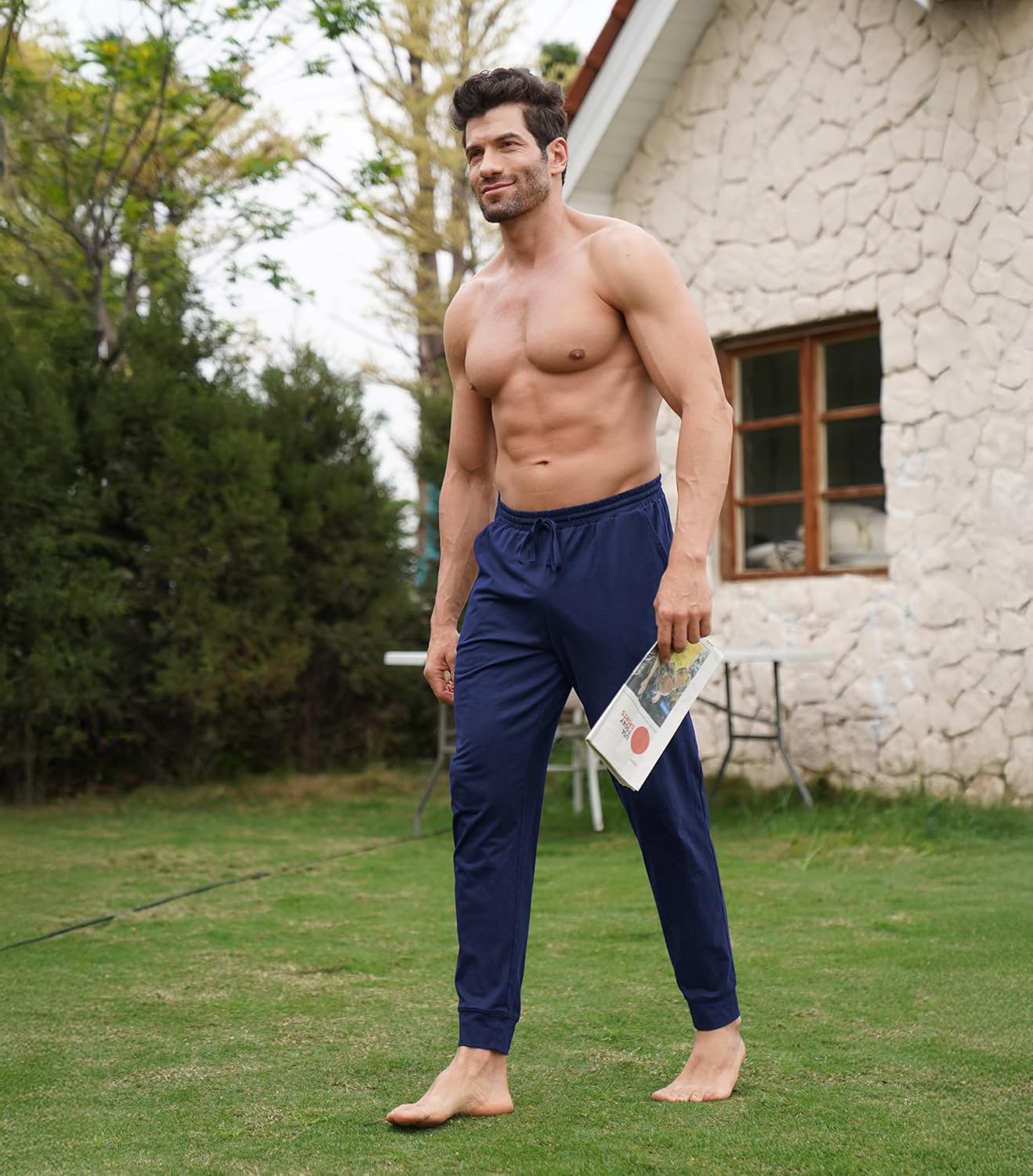 DAVID ARCHY Men's Pajama Pants Cotton Bottoms Soft Lightweight Loungewear with Drawstring and Pockets 2 Pack - Image 7