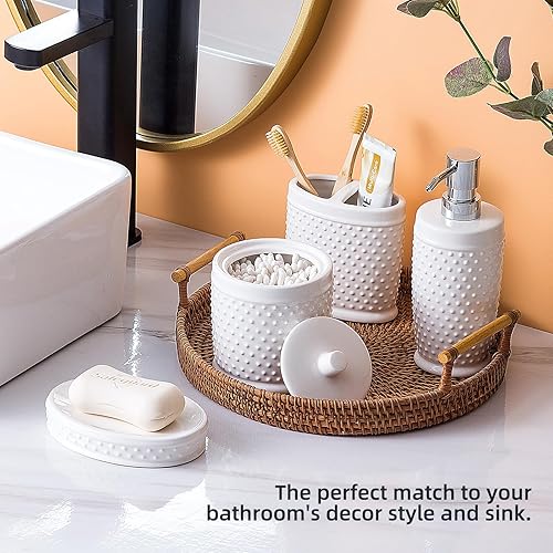 Miniatura 8 de Juego de accesorios de baño, juego completo de accesorios de baño de cerámica de 4 piezas con dispensador de loción, tarro de algodón, jabonera,