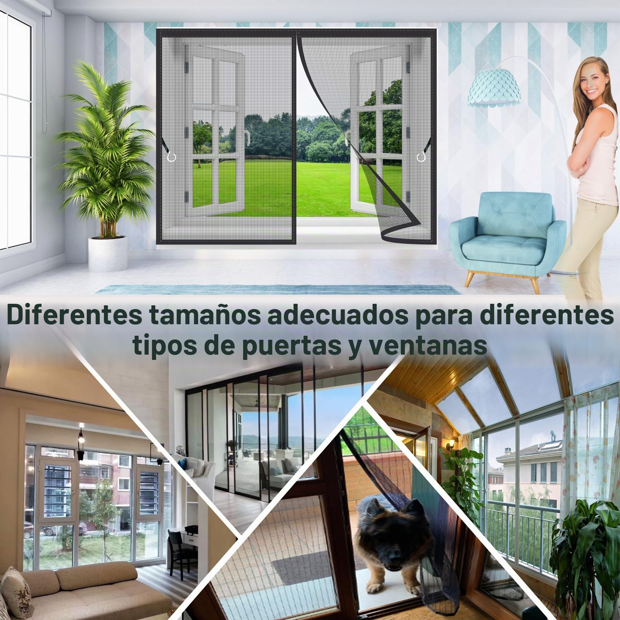 Mosquitera Magnética Para Ventanas,120x120cm Mosquitera Puerta con Malla Super Fina para Dejar Pasar el Aire Fresco, Puerta de Pasillo de Balcón Sala Negro