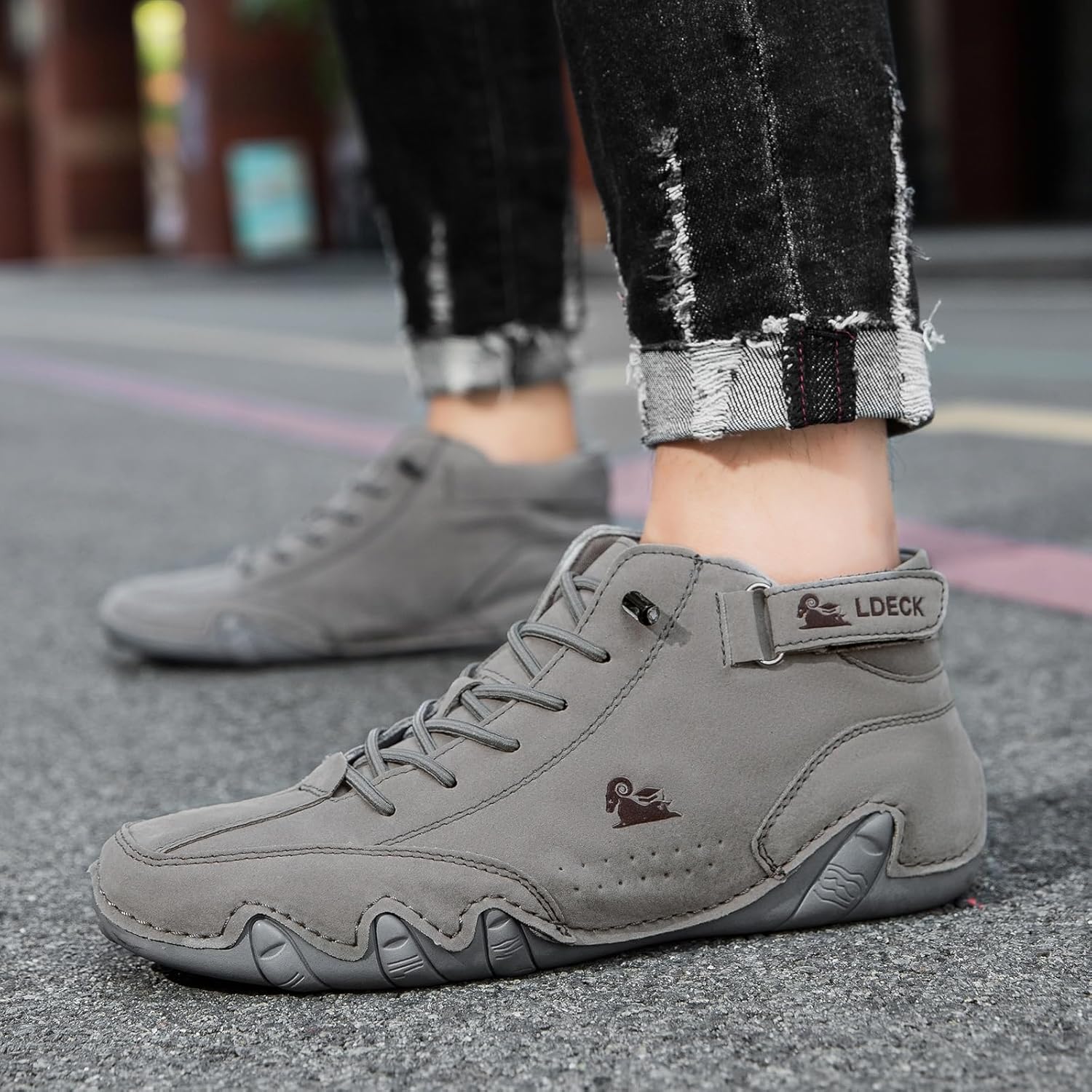 Men Women Handmade High Top Slip-On Boots Beck Shoes Outdoor Waterproof Non-Slip Lightweight Breathable Chukka Boots Casual Barefoot Sneakers for Hiking & Driving(Gray,6 Women/5 Men)