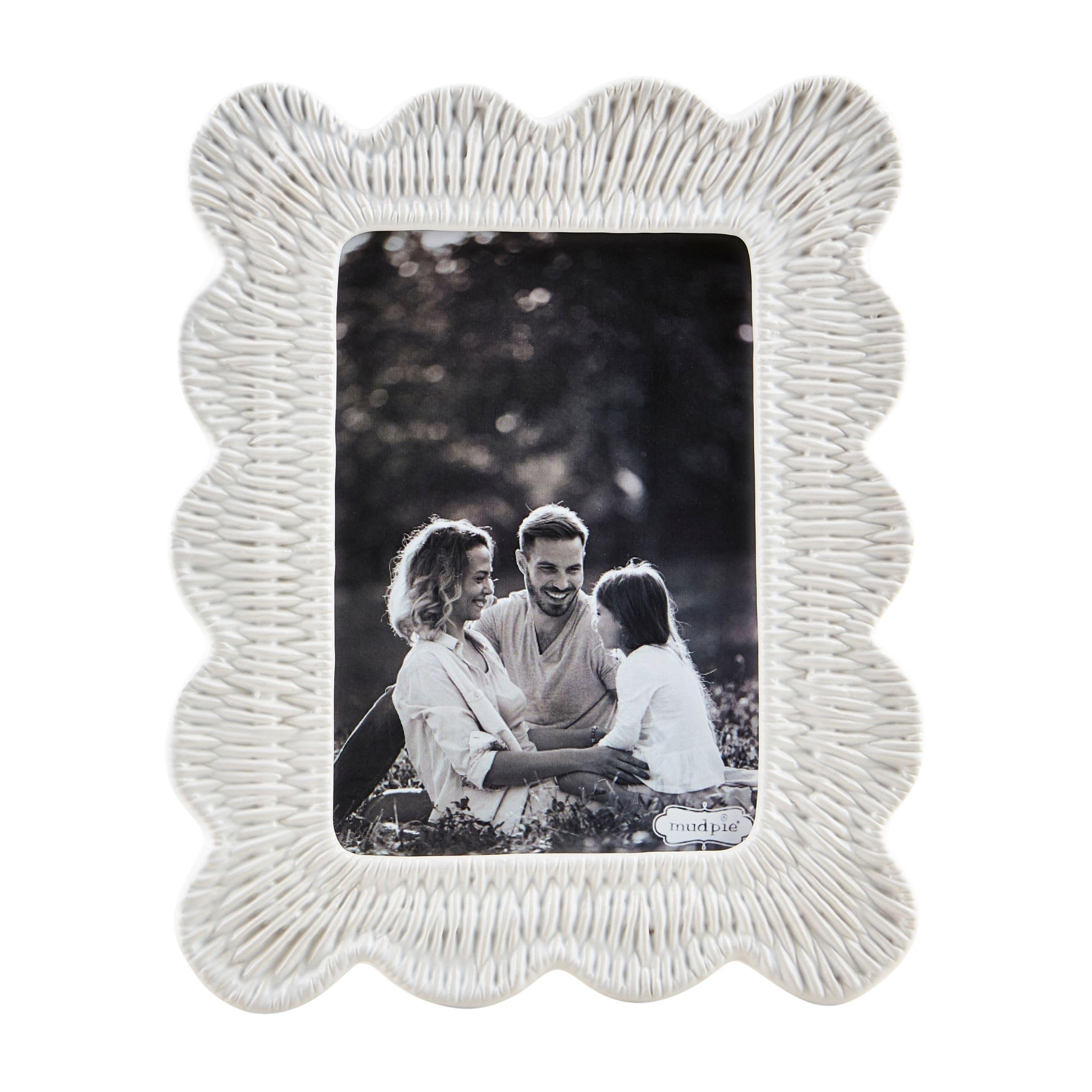 Cadre en céramique tissée avec relief effet tressé Mud Pie 5x7