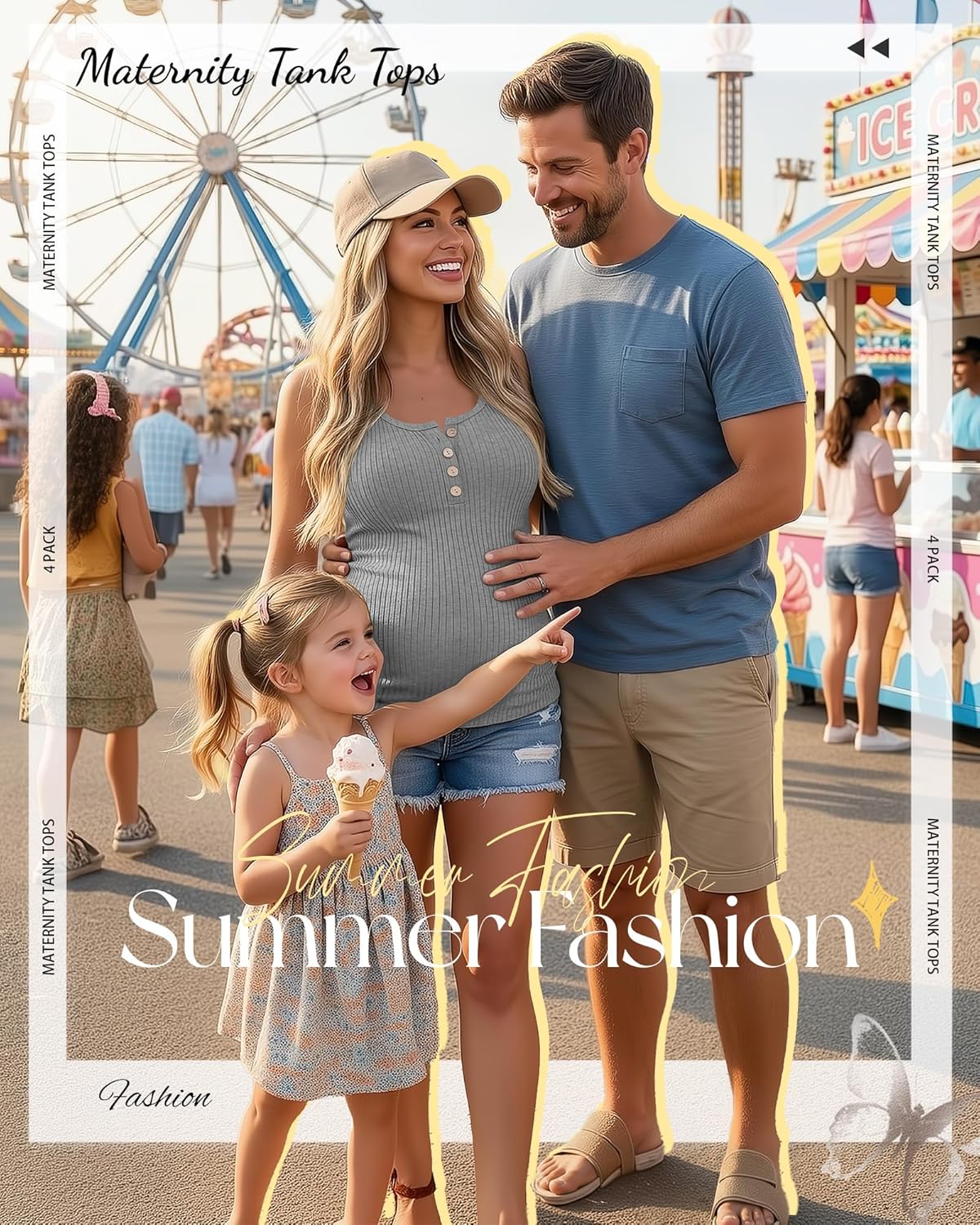 4 Pack Women's Maternity Tank Tops Henley Cotton Scoop Neck Shirt Ribbed Side Ruched Sleeveless Pregnancy Clothes - Image 5