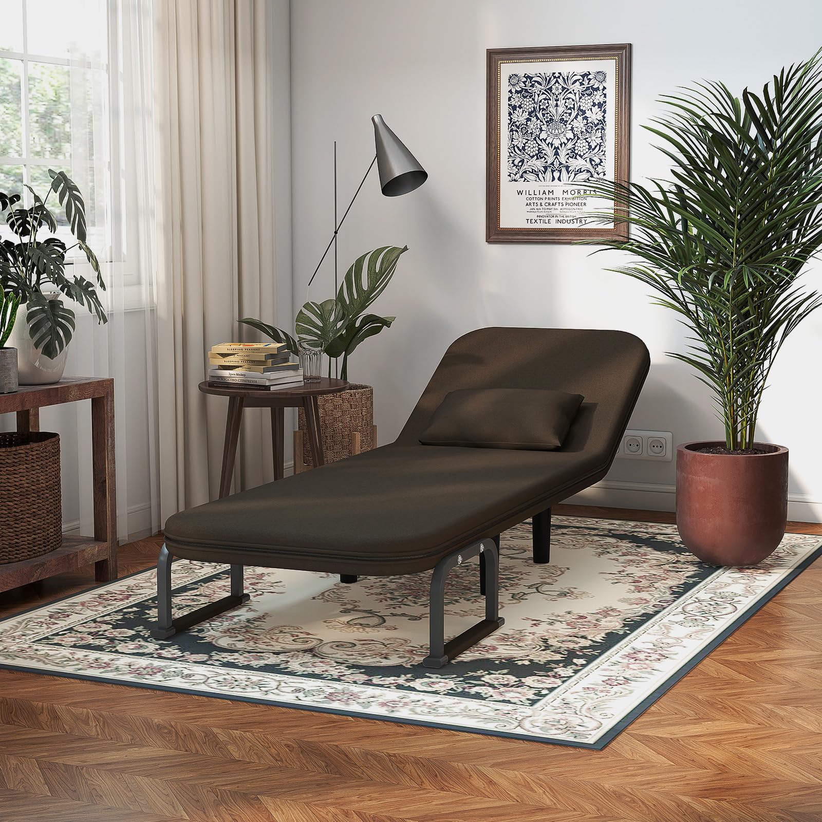 Fabulcozy Poltrona Letto 4 in 1 – Poltrona Letto Singolo Pieghevole con Cuscino, Poltrone Sofa Divano Schienale Reclinabile, Poltrone Sofa Pouf 60L x 68P x 85A cm(Marrone)