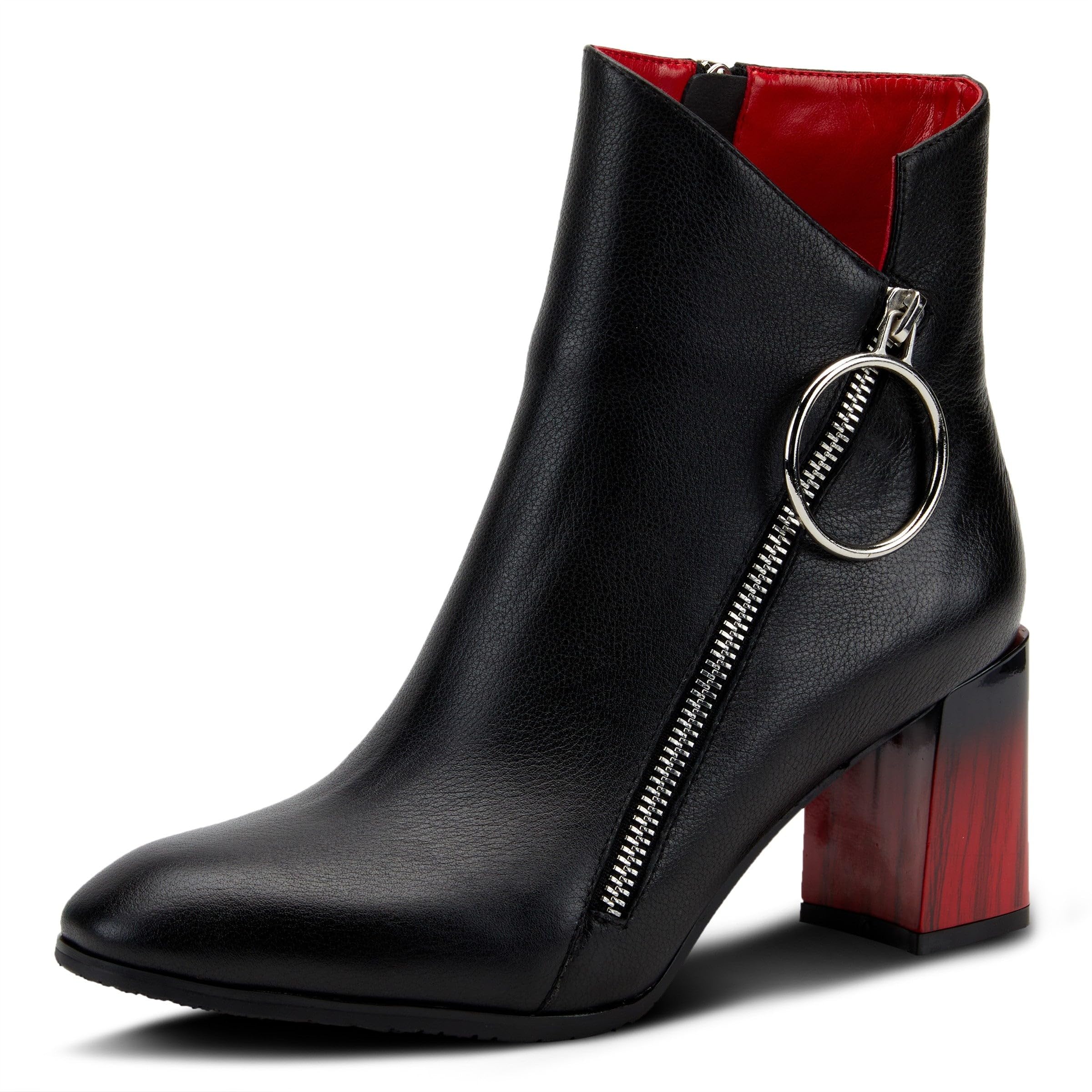 Azura Spring Step Fabulosa V Collar Ankle Boots for Women - Premium Leather Women's Chelsea Boots with Side Zippers