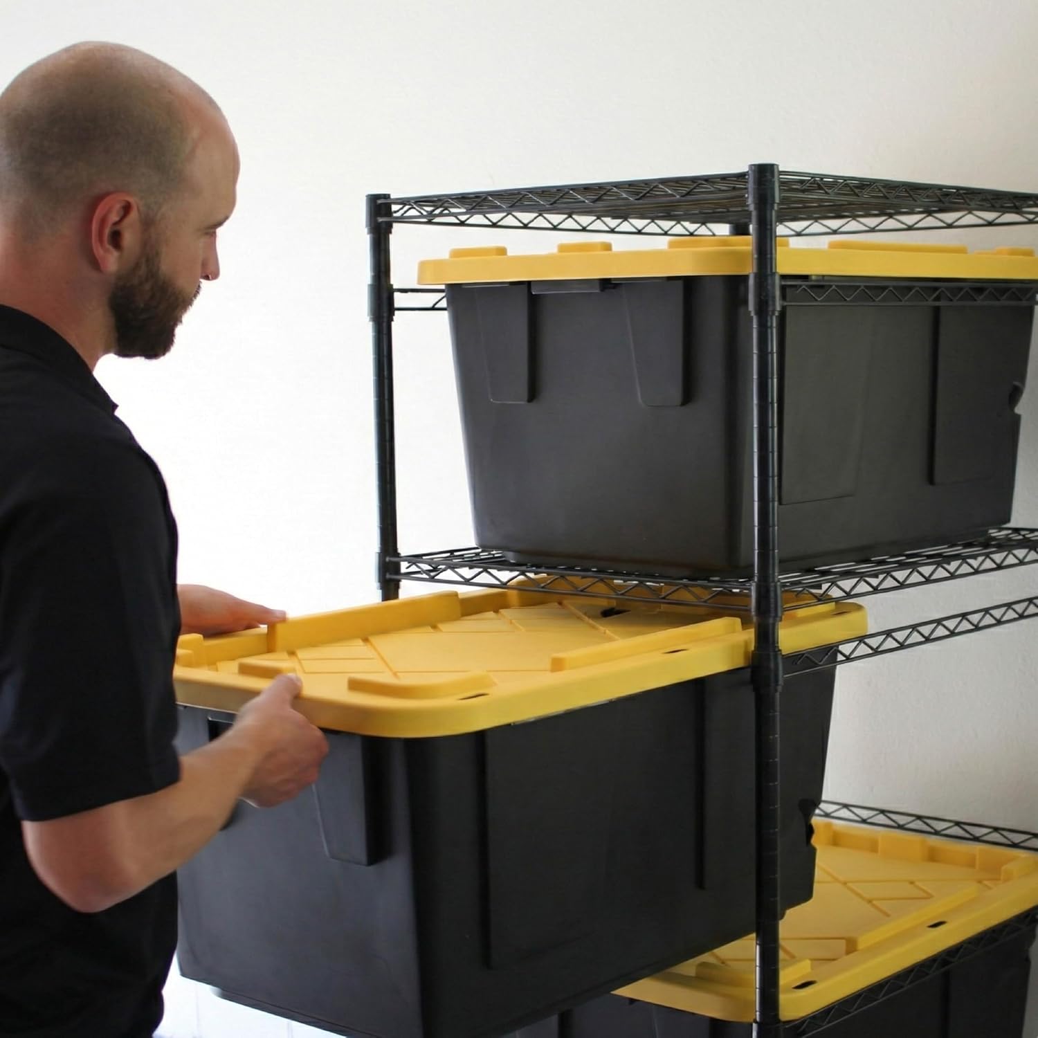 MonsterRAX 5-Tier Heavy Duty Garage Slide Rack for 27-Gallon Totes. Industrial metal organization, 250lb capacity, NSF Certified. (Bins not included) (Black)