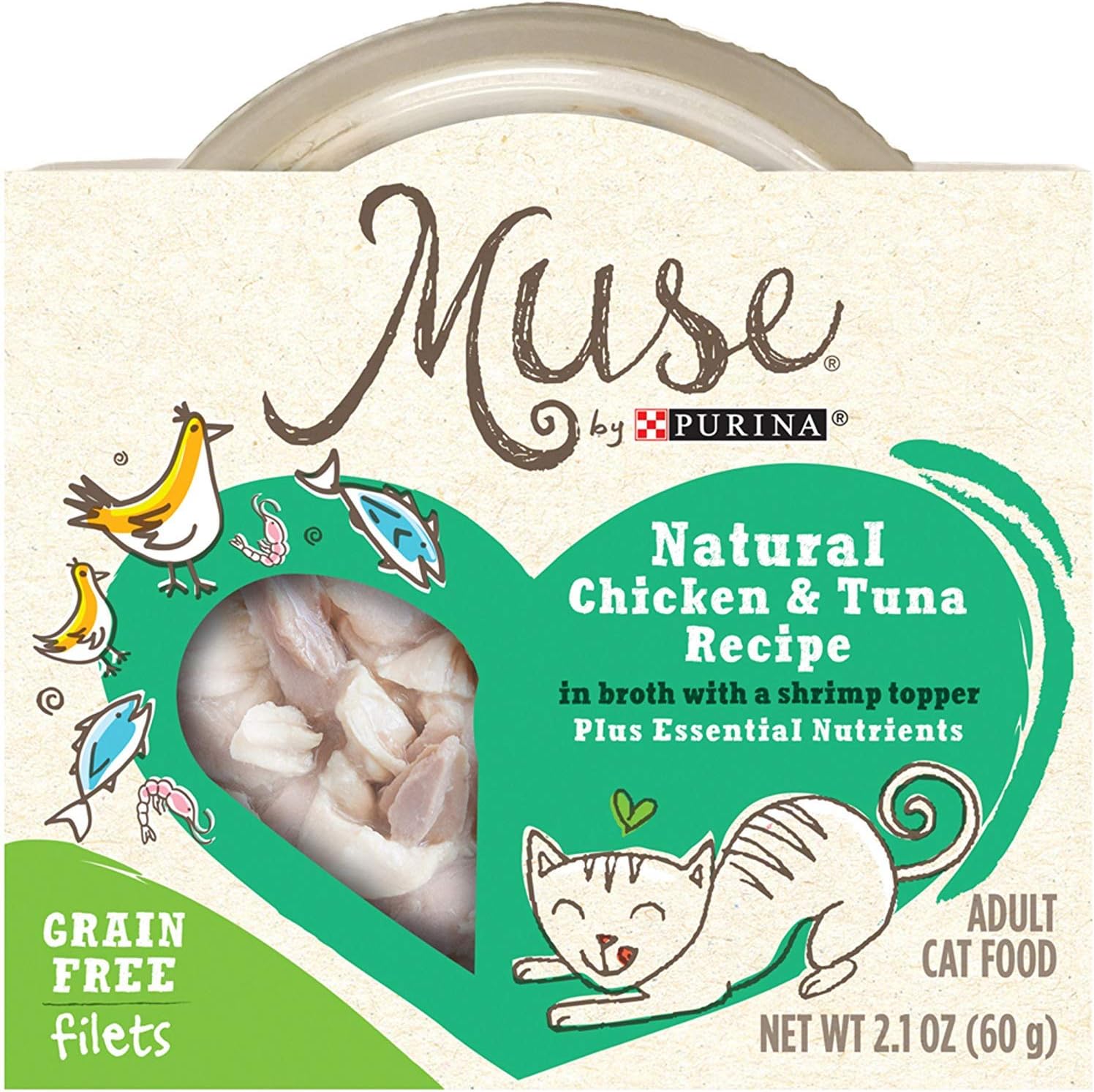 Natural, Grain Free Wet Cat Food, Filets Chicken & Tuna Recipe in Broth - (10) 2.1 oz. Tubs