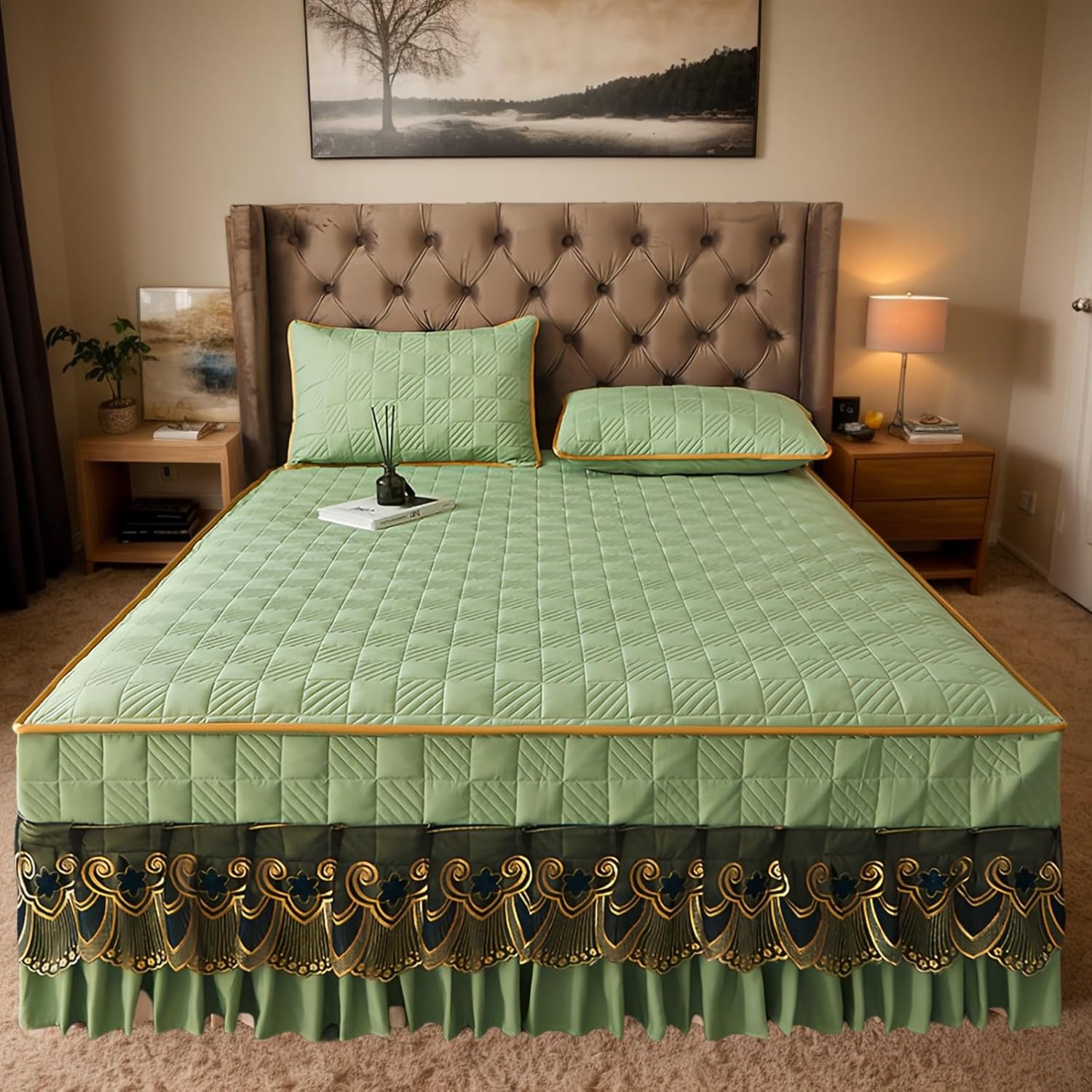 Daybed Covers Sets with Bedskirt for Twin Bed Quilted Daybed Bedding Set All Season Cozy Daybed Covers Set with Bedskirt and Shams(C,120 * 200cm)