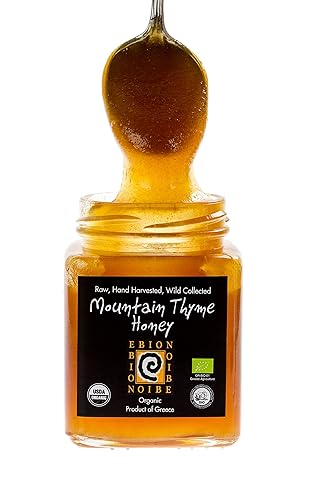 Miel orgánica griega salvaje, miel natural y cruda de los pindus mtns en Grecia (tomillo)