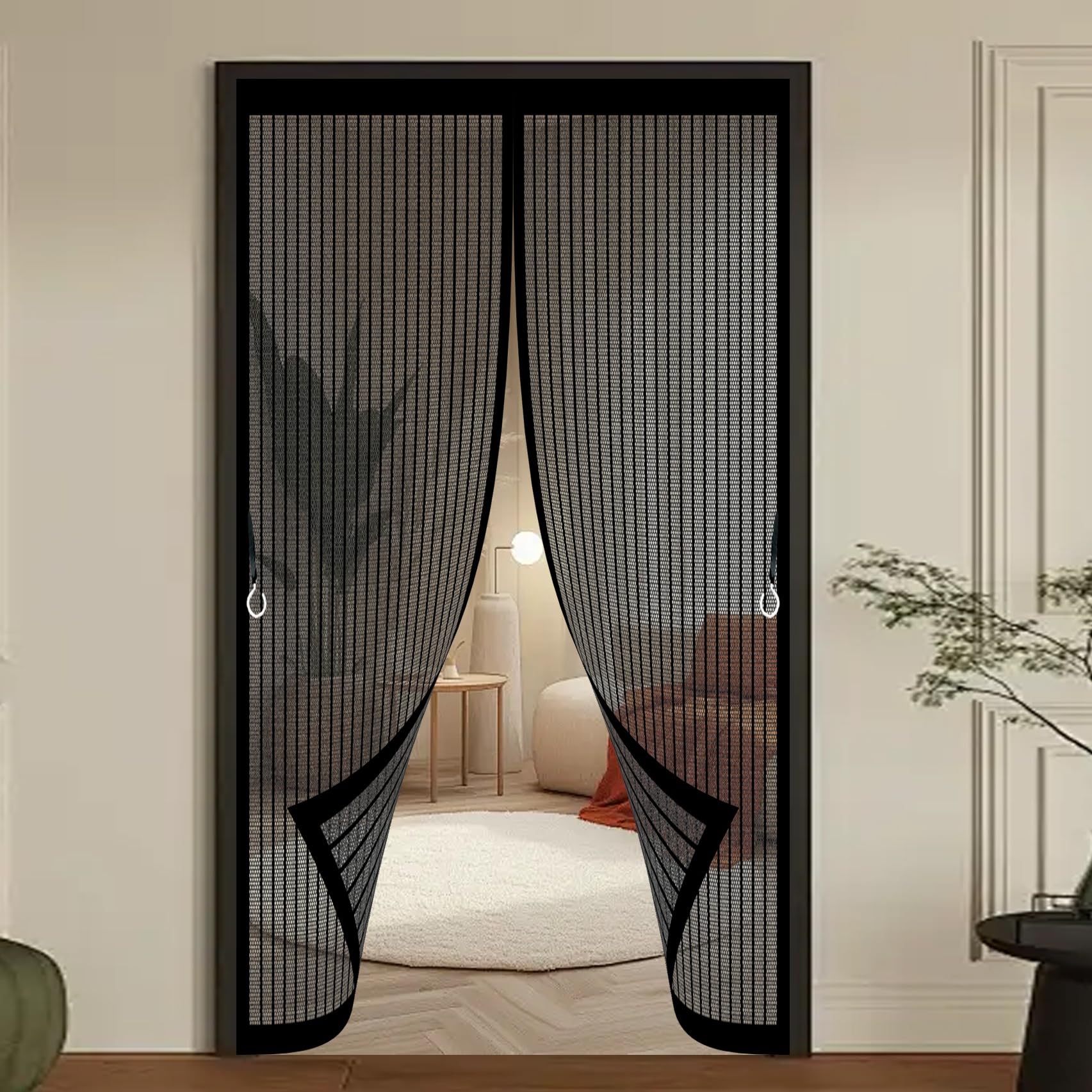 Magnetic Fly Screen Door 170 x 242 cm Powerful Magnets, No Drill Installation, Automatically Closes, for Keeping Out Flies & Bug Magnetic Thermal Door Curtain for Patio Doors Balcony, Black