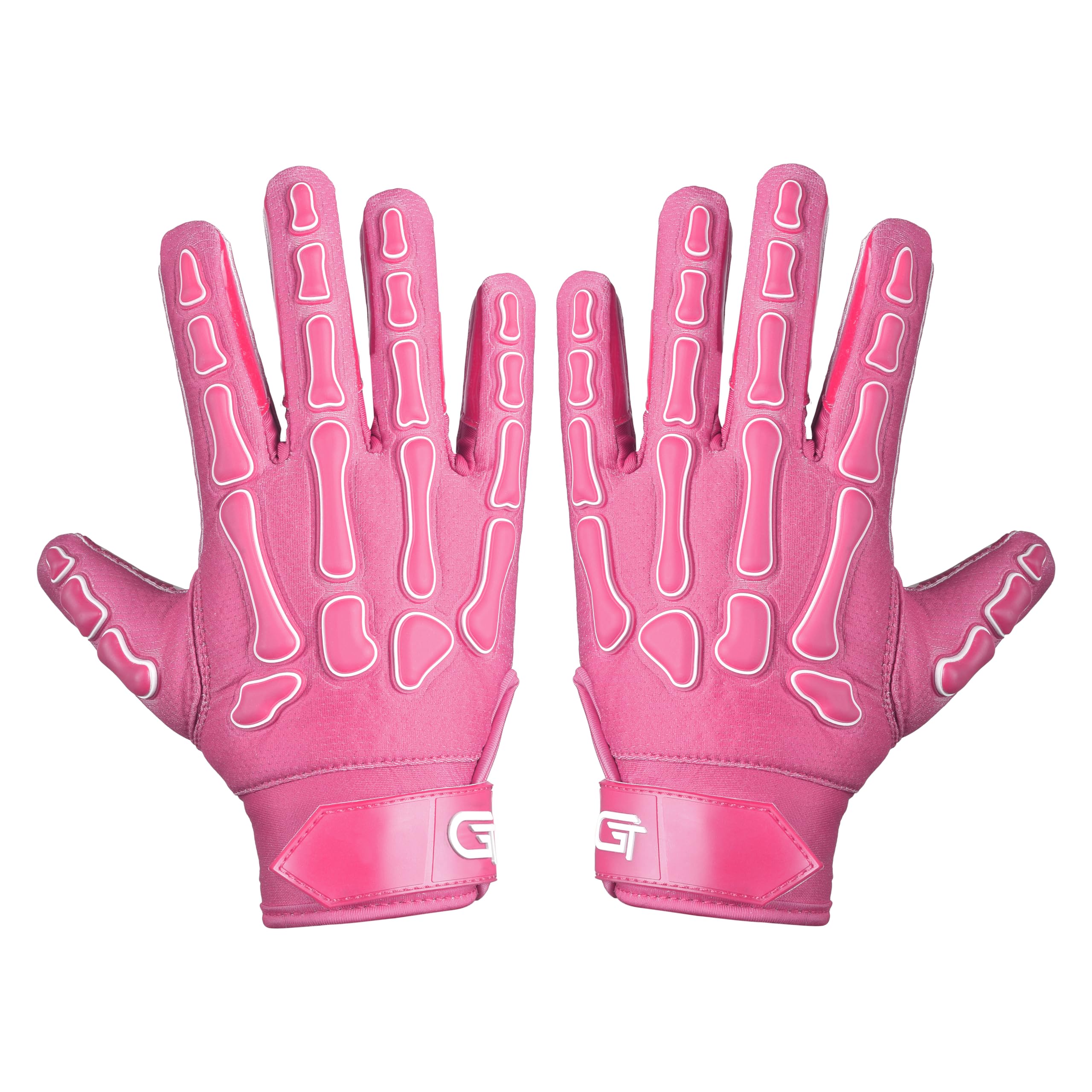 Glorious Traders Youth Football Gloves, American Wide Receiver Injected Bones Football Gloves with Super Sticky Silicone Grip Palm for Adult Men, Women and Boys (Pink