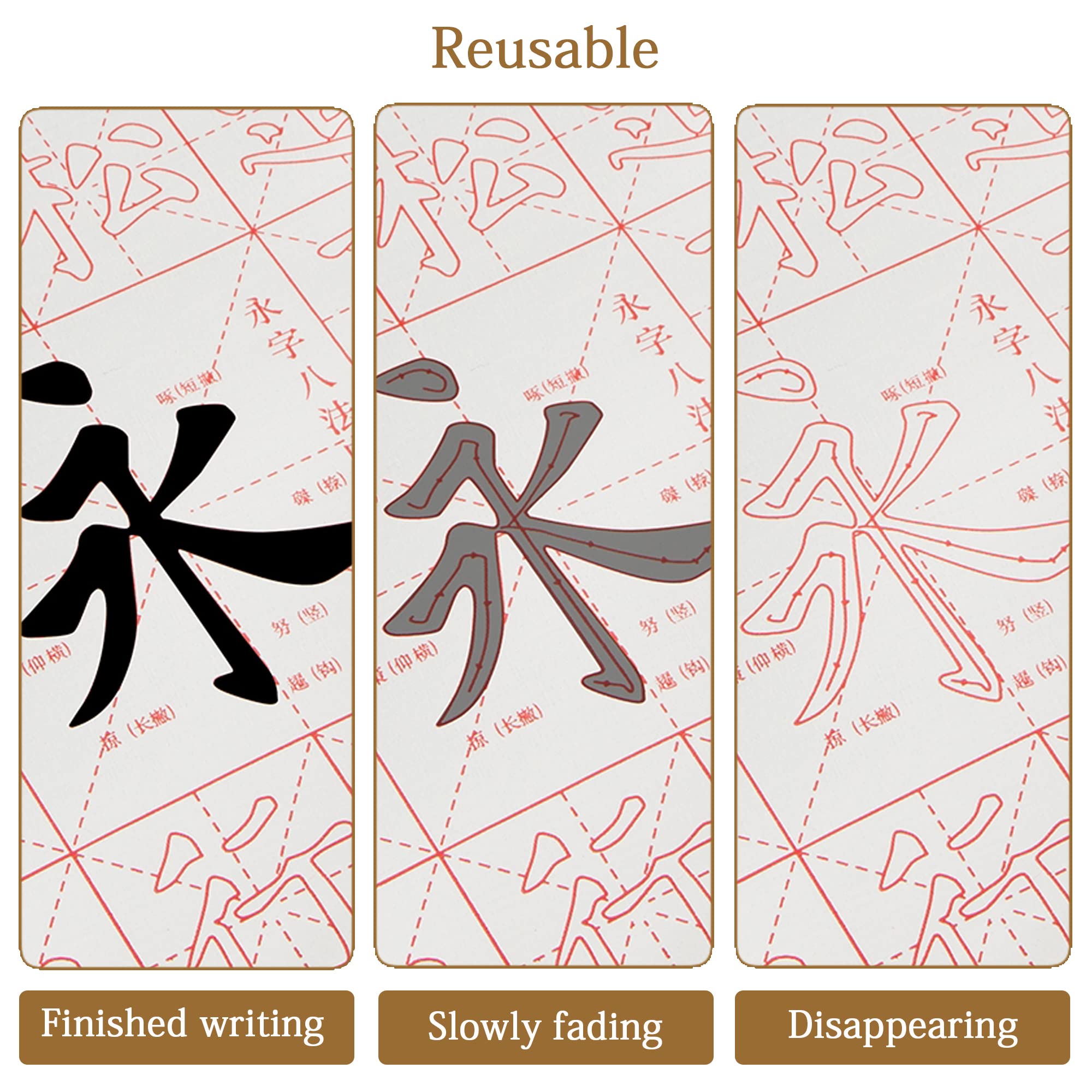 10pcs Pinceau De Calligraphie Chinoise Kanji Japonais Sumi Ensemble Avec 3 Brosse Chinoise Pinceau De Calligraphie,6 Papier De Tissu d'Écriture d'Eau,1 Bol d'Eau,Pour Débutant,Étudiants,Artistes