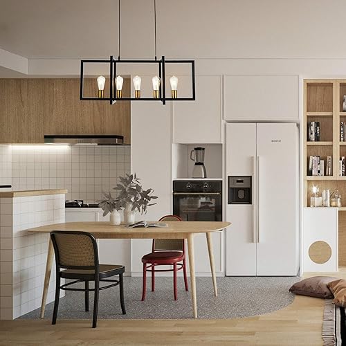 Miniatura 5 de SomSom Lámpara de isla de cocina moderna para lámpara colgante de cocina, lámpara de techo de 5 luces, lámpara colgante industrial, negro mate