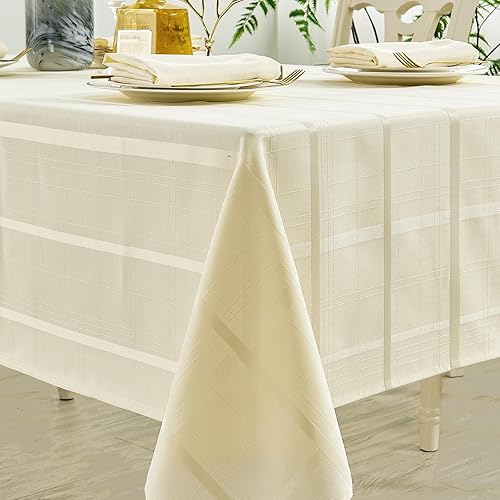 Miniatura 7 de Mantel rectangular impermeable y resistente a las manchas, estilo lino, estilo granja, lavable, decoración de imitación de tela para cocina, comedor