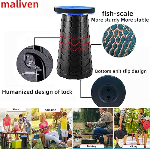 Miniatura 4 de Taburete plegable retráctil, taburete telescópico portátil con bolsa de almacenamiento, ligero y resistente, capacidad de carga de 400 libras,