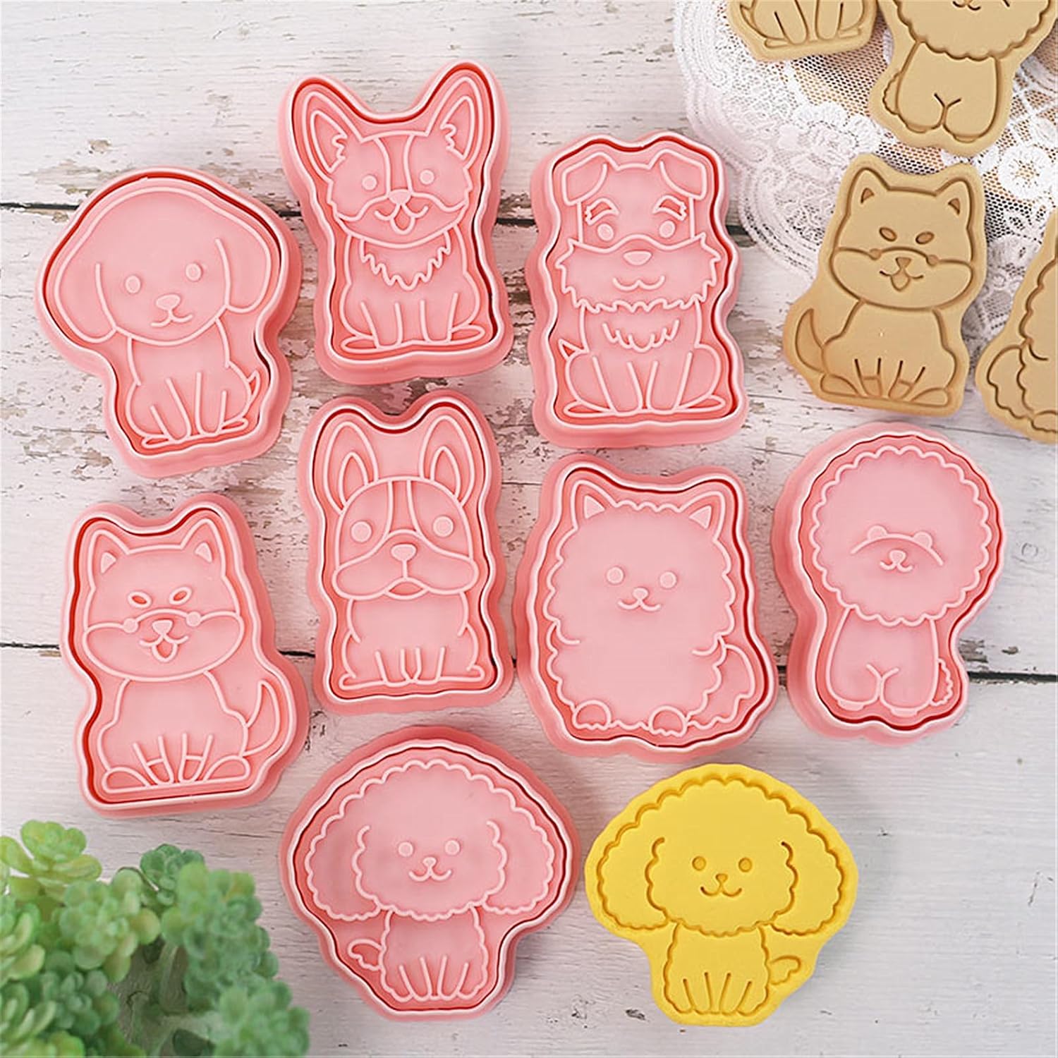 Dog Shaped Cookie Stamps Set, 8 pcs of Plastic Doggy Patterns Stamping Cookie Cutters Fondant Stampers for Baking Clay DIY - Image 4