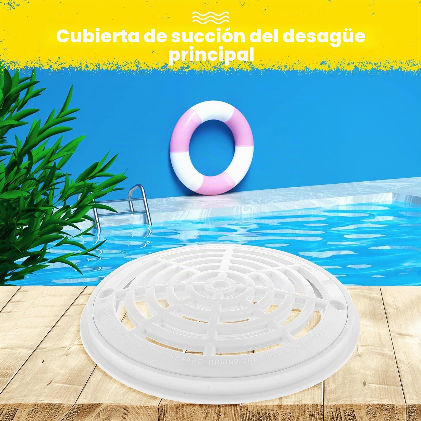 Tapa de Recambio Desagüe Principal Piscina Accesorio con Tornillos Blanco