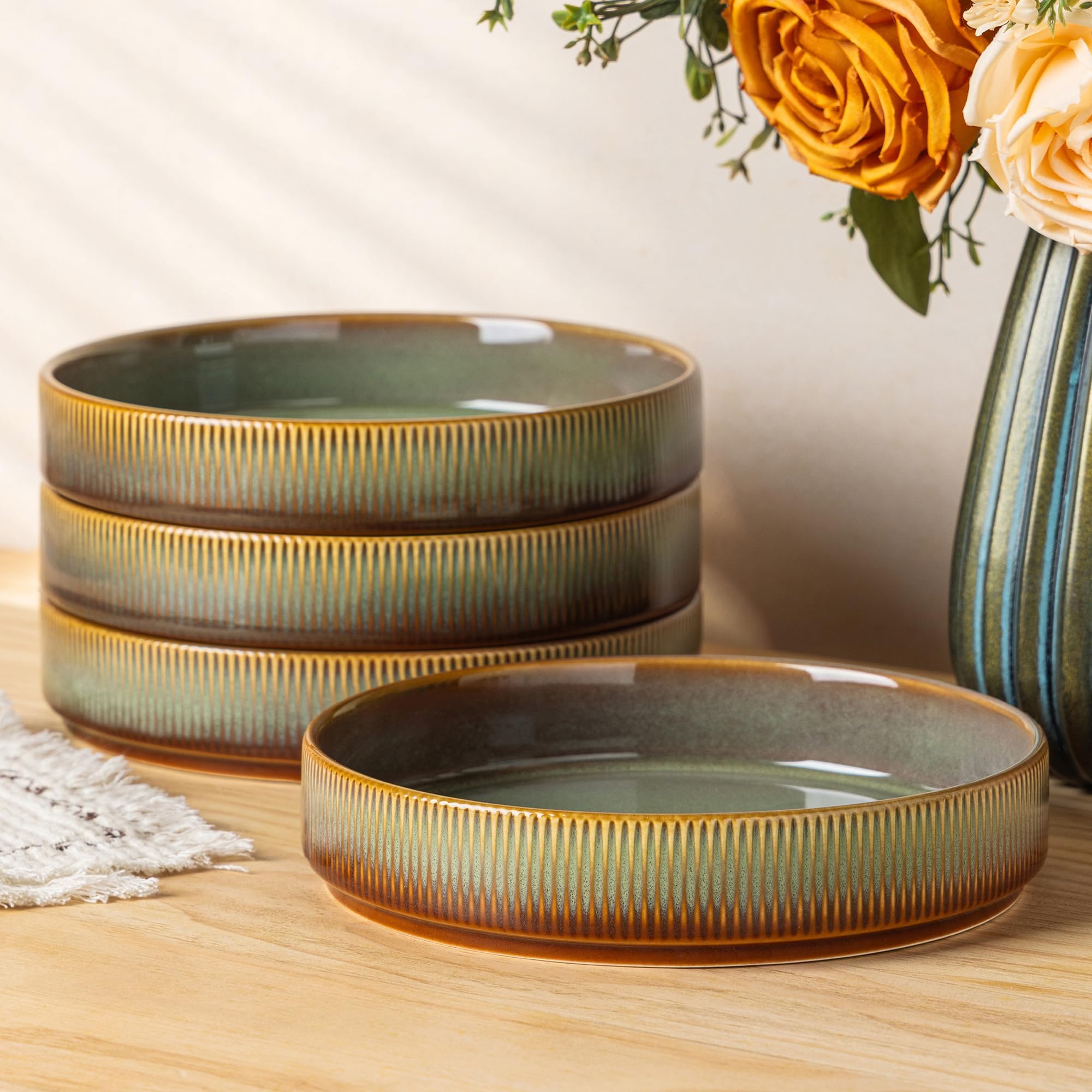 theterra Pasta Bowls Set of 4, 19cm Stoneware Salad Bowls