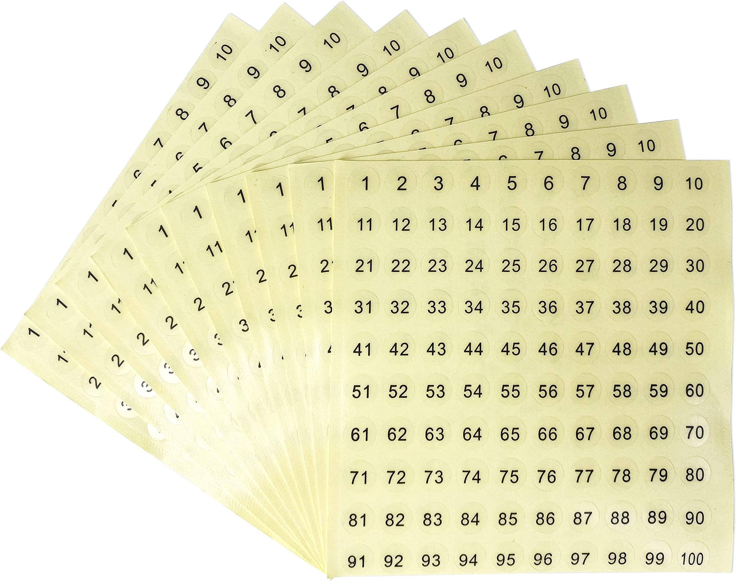 dealzEpic - Transparent Clear Number Stickers - 1 to 100 Round Self Adhesive Stickers | Inventory/Storage Organizing Stickers - Set of 10 Sheets
