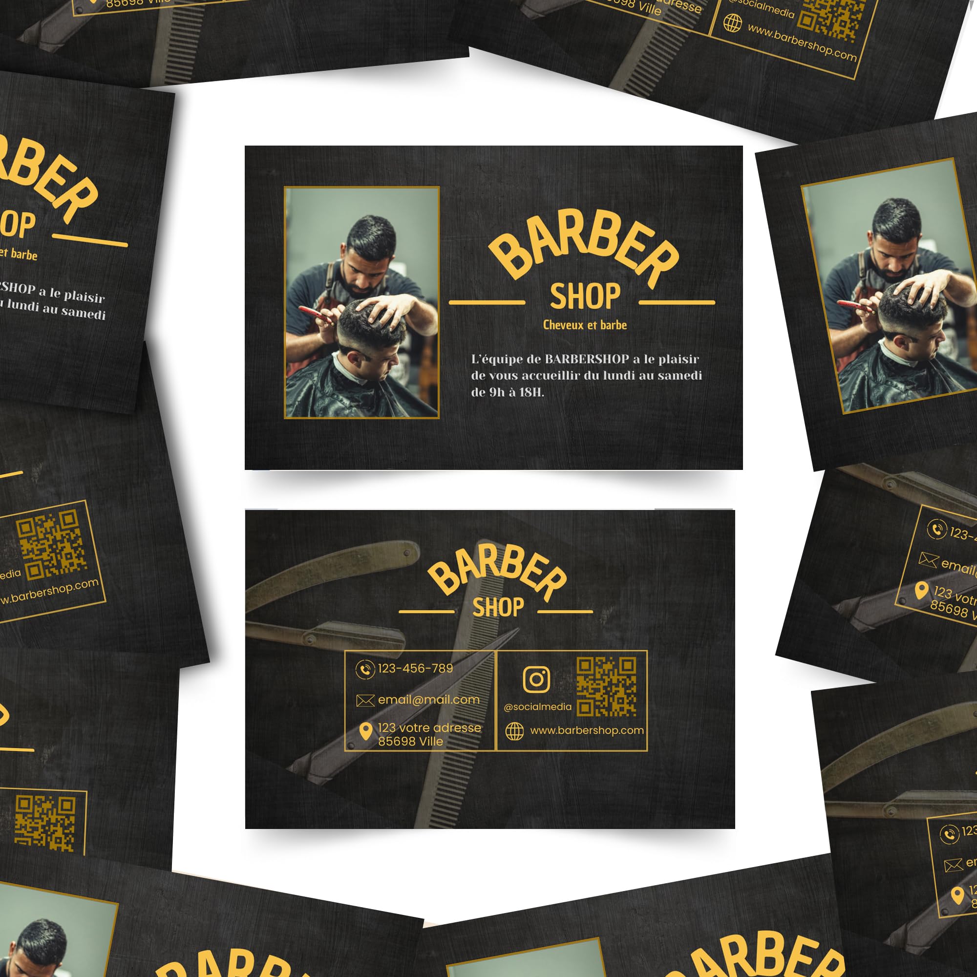 Juego de tarjetas de visita profesionales personalizadas impresión a doble cara - Barbero (250)