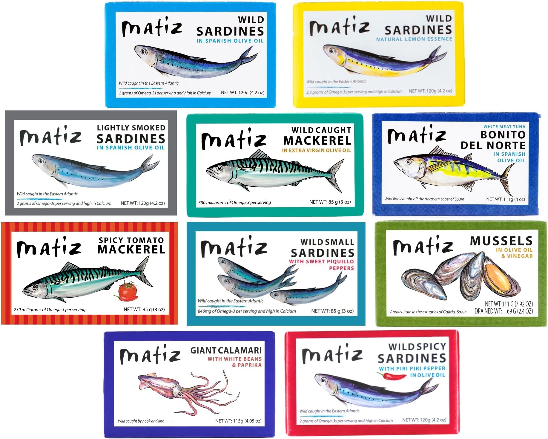 Matiz Seafood Variety Pack Sampler |10 pack|, 1 can each of Matiz Seafood Line