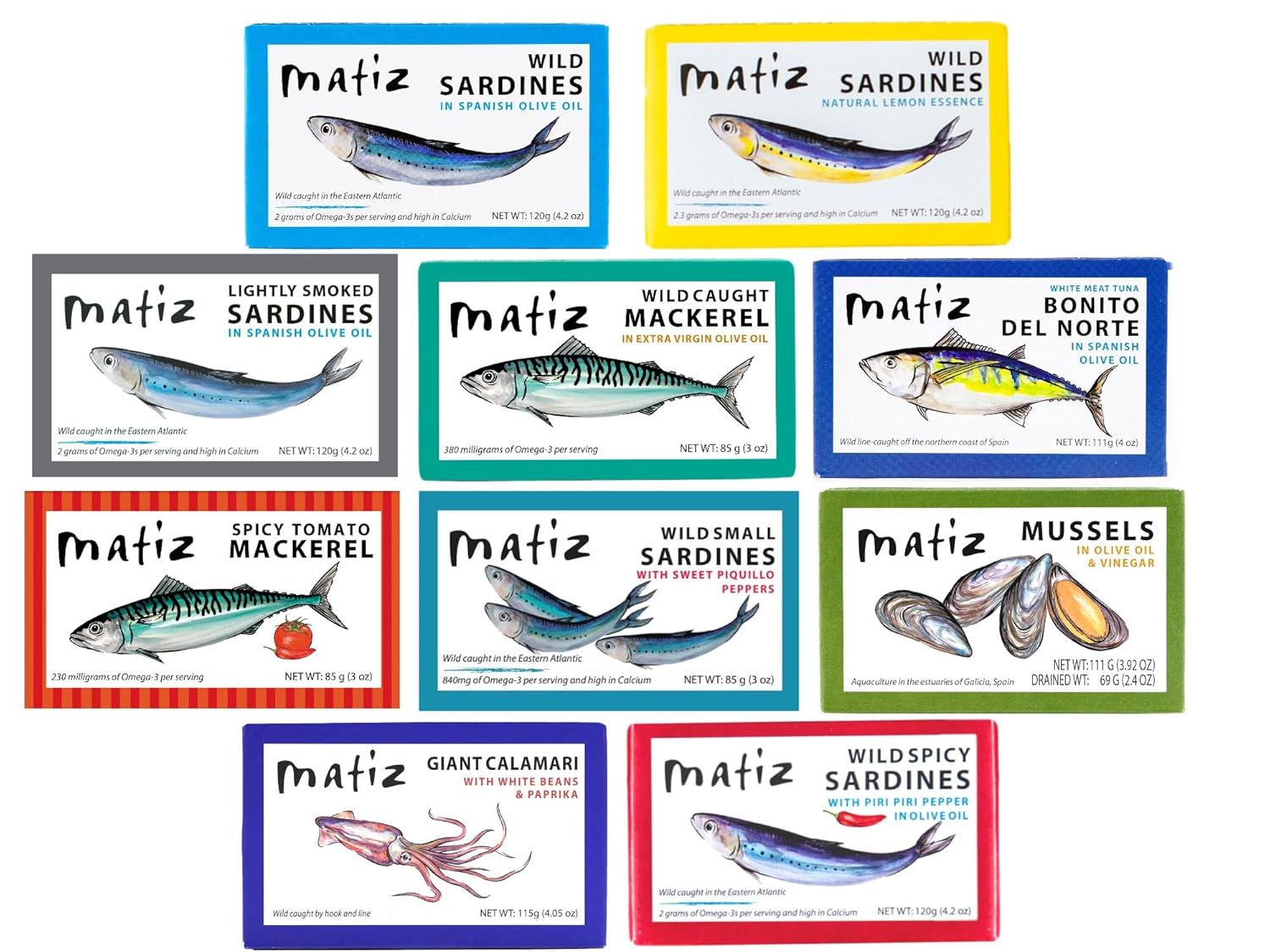 Matiz Seafood Variety Pack Sampler |10 pack|, 1 can each of Matiz Seafood Line