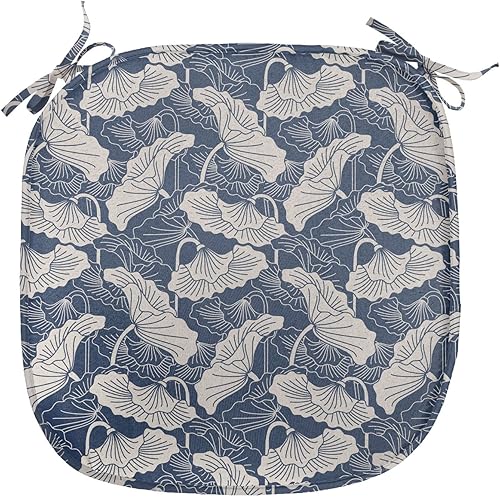 Vista 322 de Lunarable Orient - Cojín de asiento para silla, curlicues florales orientales con elementos artísticos venecianos, hojas de follaje, damasco a