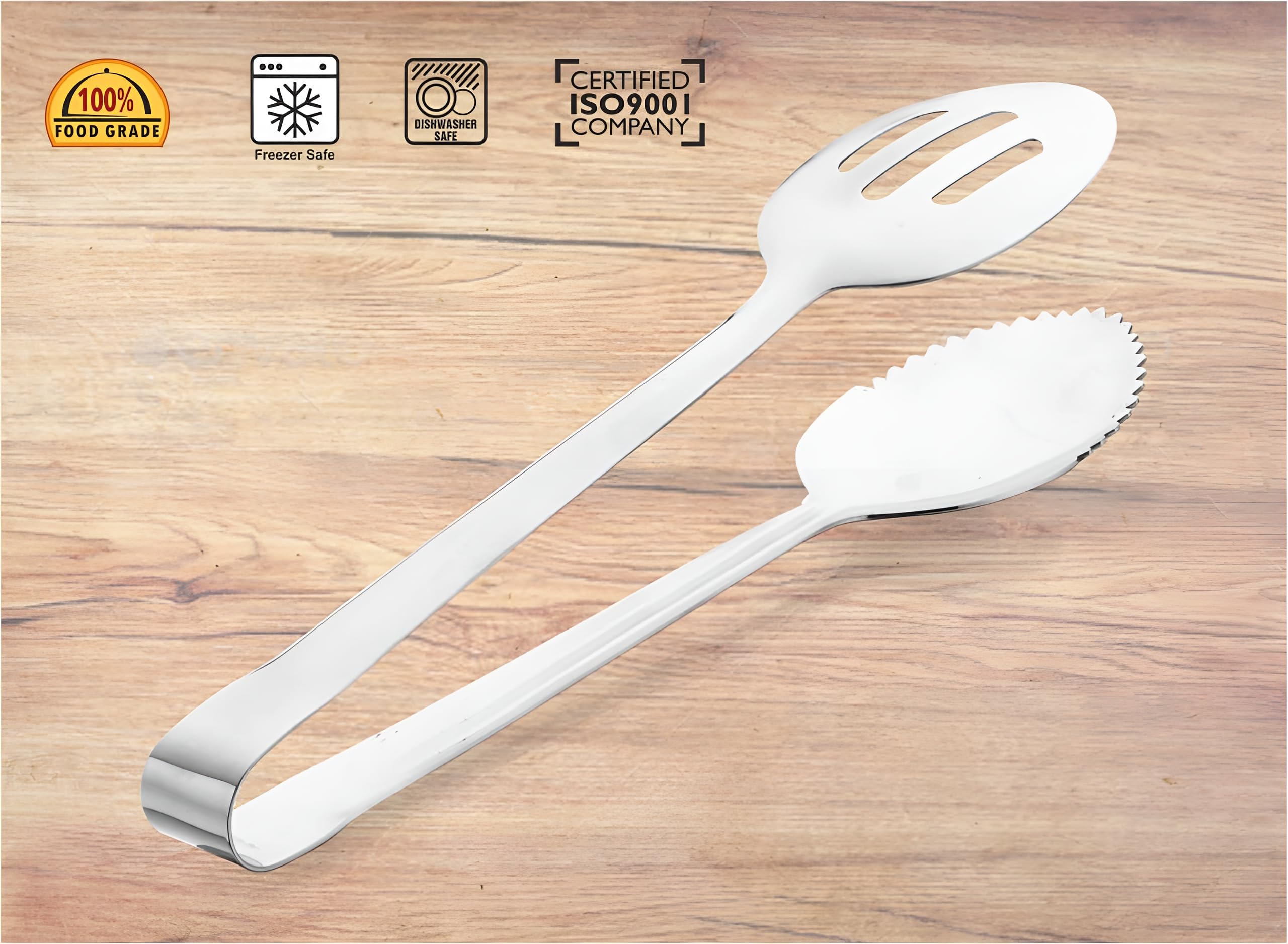 Simplyhut Stainless Steel Salad Serving Tong, Dual Design Multipurpose Serving Tool for Kitchen, Stainless Steel Durable Super Gloss Finish Chimta for Food Cooking, Roasting, Serving at Restaurant 2