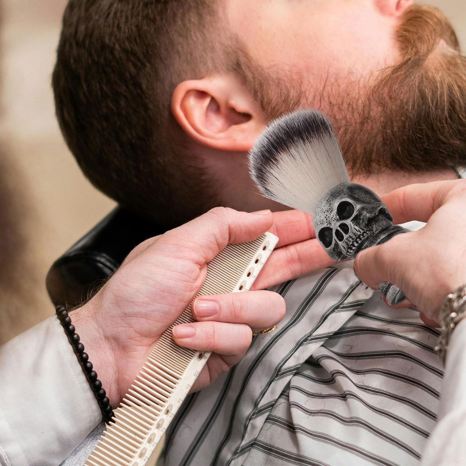 Mobestech 5 Set Kit Rasatura Uomo con Pennello da Barba in Acciaio Inossidabile e Ciotola, Pratico senza Sforzo per Salone di Parrucchiere e Barber Shop