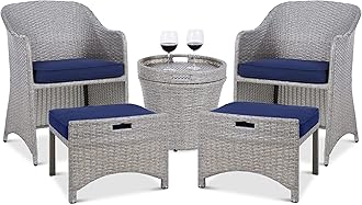 Best Choice Products 5-Piece Outdoor Patio Furniture Set, No Assembly Required Wicker Conversation Bistro & Storage Table for Backyard, Porch, Balcony w/Space-Saving Design - Gray/Navy