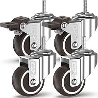 GBL Bútor Görgő Kerék Szett 4db Fékkel - M10 50mm 200kg Teherbírás - Csendes Gumírozott Forgókerék Bútorokhoz Ezüst 1