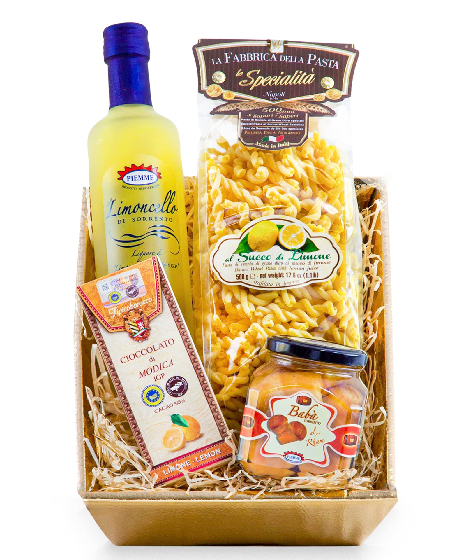 Italienischer Feinkost Geschenkkorb AMALFI mit Limoncello aus Sorrento, Baba, Pasta und Modica Schokolade Geschenkkorb Italienisch