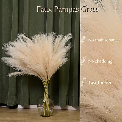 Miniatura 3 de PERFNIQUE Decoración de hierba de las pampas alta, 9 pompas, hierba de pampa sintética grande, 38 pulgadas de alto para jarrón de suelo, plumas para