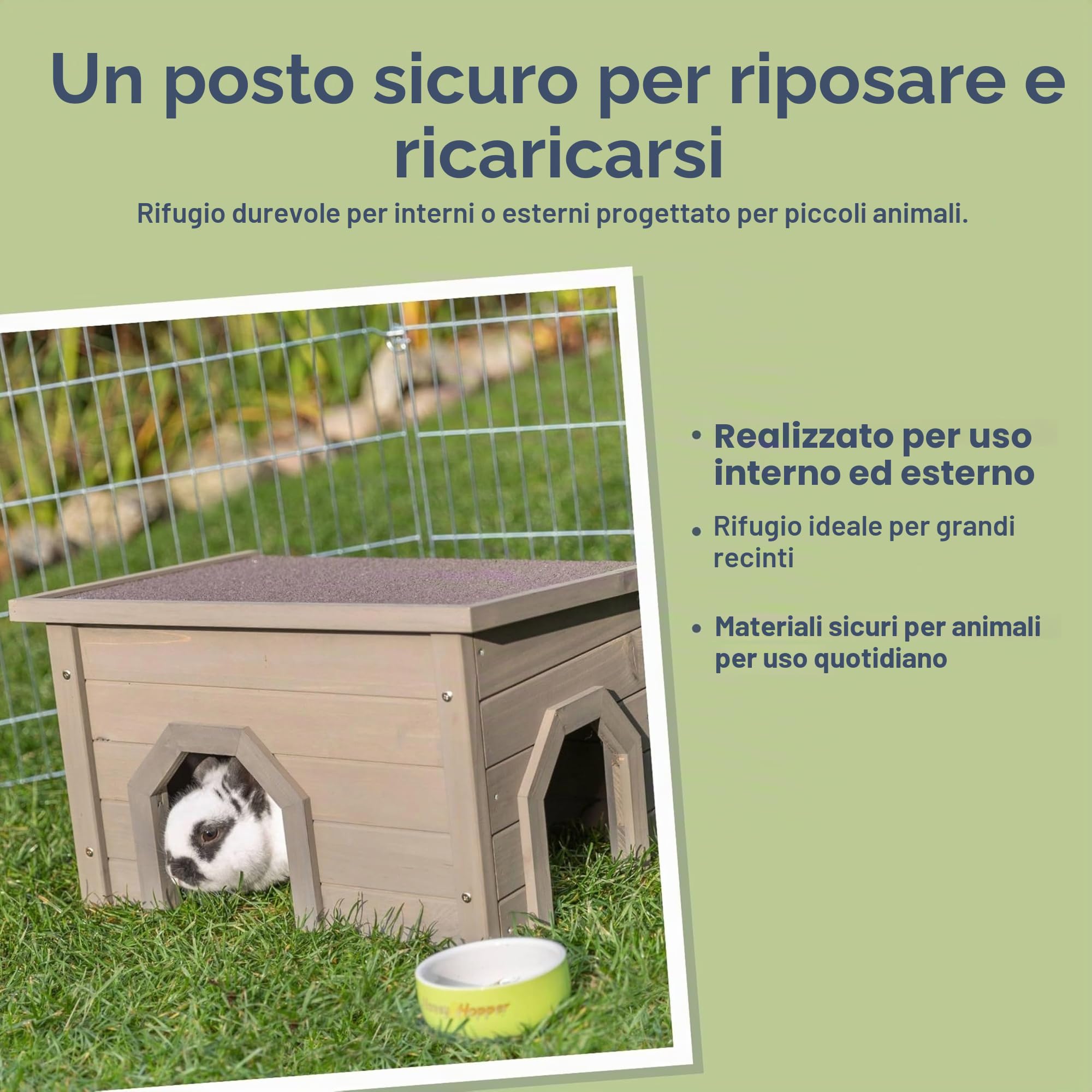 TRIXIE Casa per Piccoli Animali Natura Resistente alle intemperie, 50 × 30 × 37 cm, Grigio-Verde – 62397