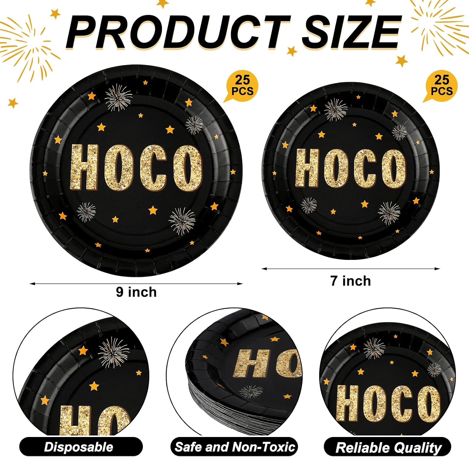 50 Pcs 9'' 7'' Hoco Paper Plates Disposable Homecoming Party Decorations image 2