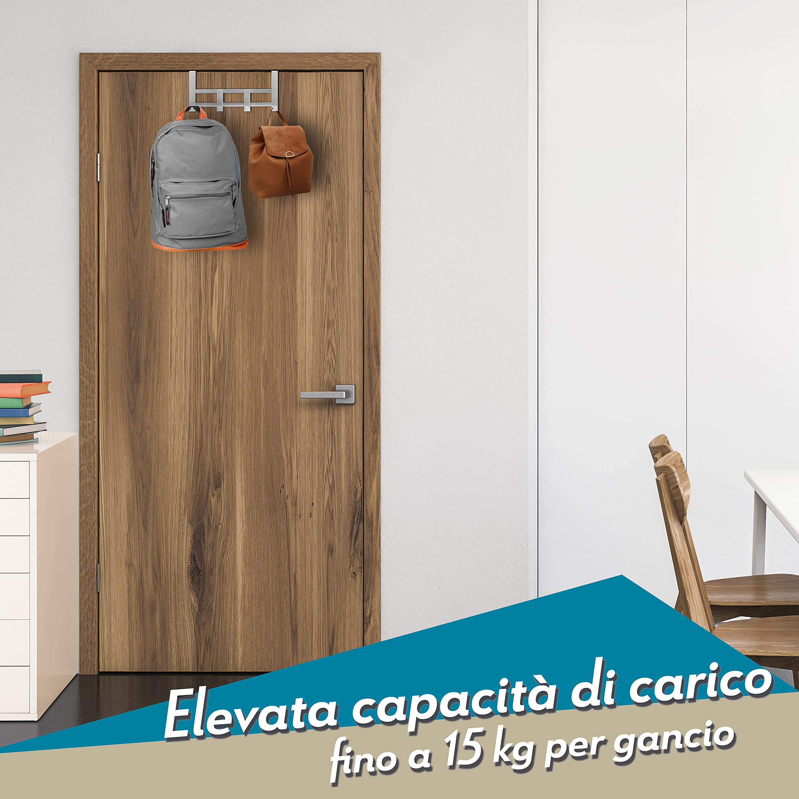 Menz Appendiabiti da Porta – Barra ganci appendiabiti appendi abiti per porte inox + cuscinetti antiscivolo e in feltro – Attaccapanni da porta
