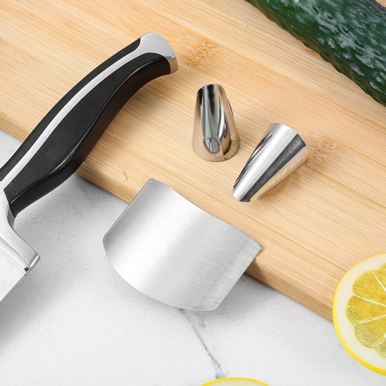 OUNONA Stainless Finger Protector Knife Finger Protector for Cutting Food Kitchen Guards for Slicing Vegetables Fruits and Meat Ergonomic Covers 2 Pack 2.55 X 1.88 X 0.78 in
