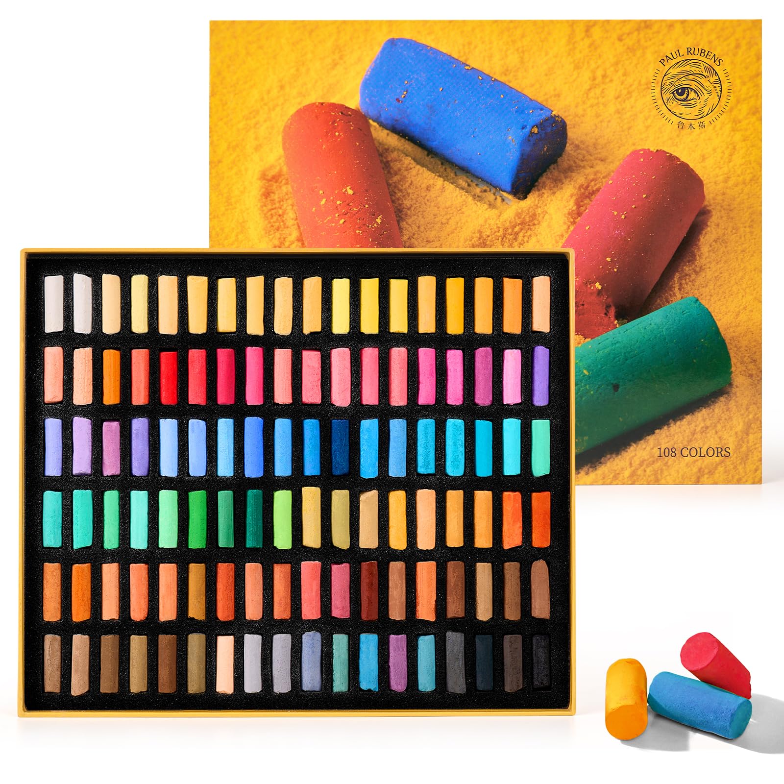 Paul Rubens Soft Pastels, 108 Vibrant Colors Chalk Pastel, Fine Pigments, Smooth Strokes, Strong Coloring Power Pastel for Artists, Beginners, Students