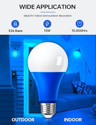 Miniatura 2 de KINDEEP Bombillas LED azules A21, equivalente a 13 W, bombillas de color azul de 100 W, base E26, bombillas LED azules para hogar, porche, fiesta,