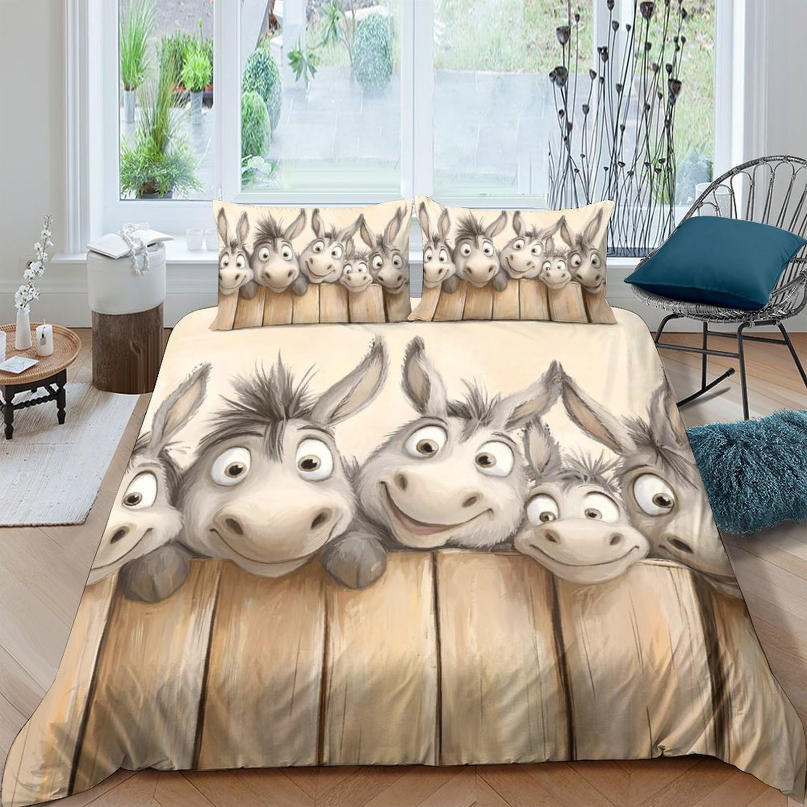 Ctjqhvkz Style-3 3D Printed Cartoon Donkey Fitted Sheet Microfiber Fun Animal Pattern Mattress Cover Bedroom Decor Easy Care Single（135X200cm）
