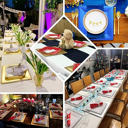 Miniatura 5 de Efavormart - Paquete de 10 bandejas cuadradas desechables con textura azul real de 13 pulgadas, platos de carga de cartón, 1100 GSM