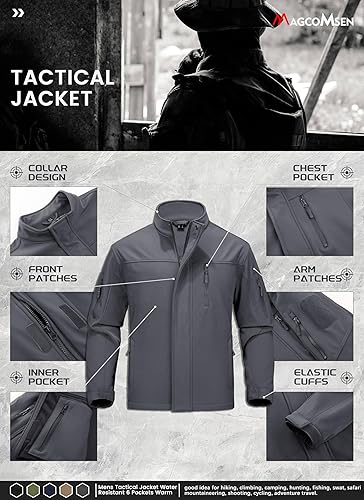 Vista 5 de MAGCOMSEN Chaqueta táctica para hombre, resistente al agua, 6 bolsillos, forro polar, para senderismo, invierno, cortavientos, para exteriores